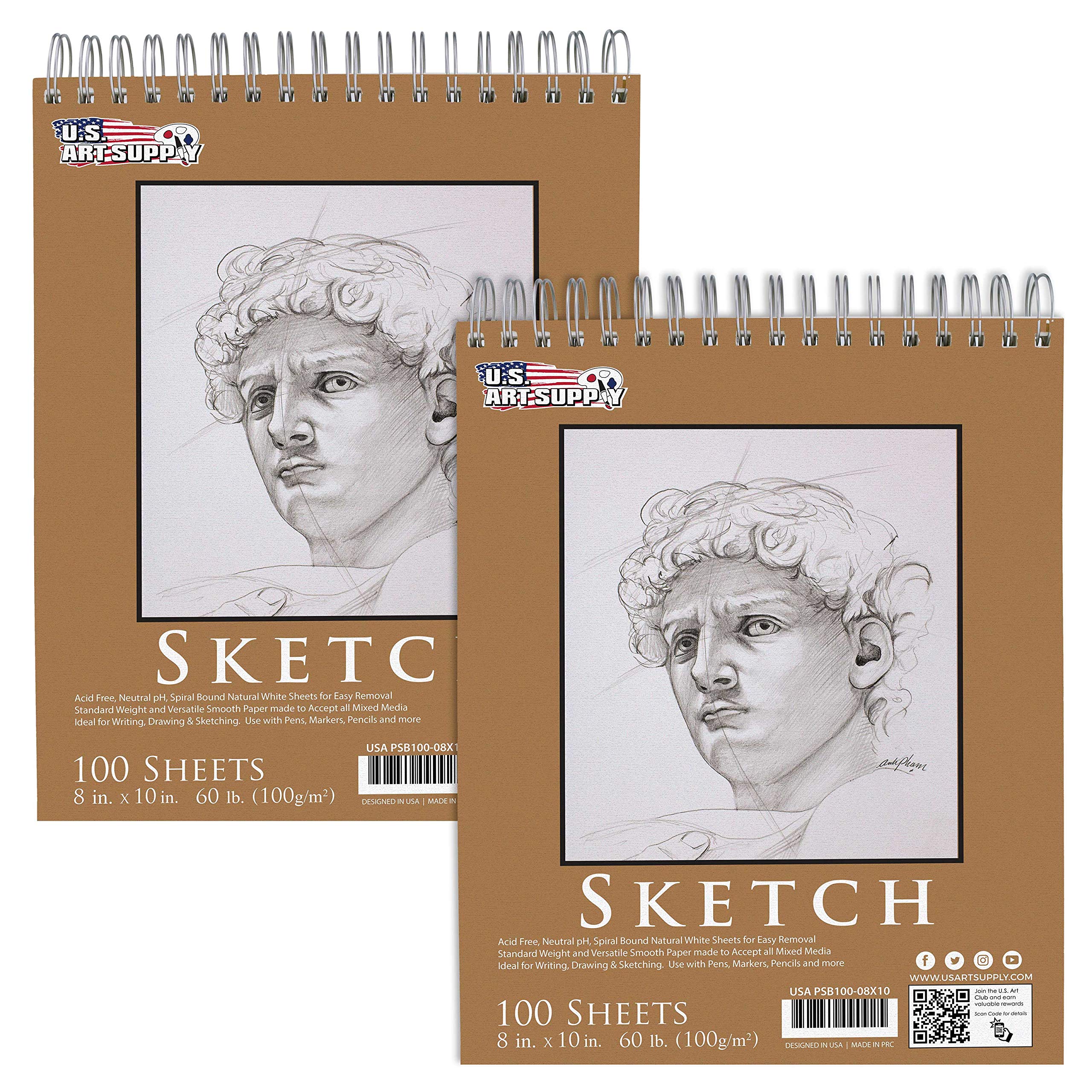 U.S. Art Supply 8 x 10 Spiral Sketch Book