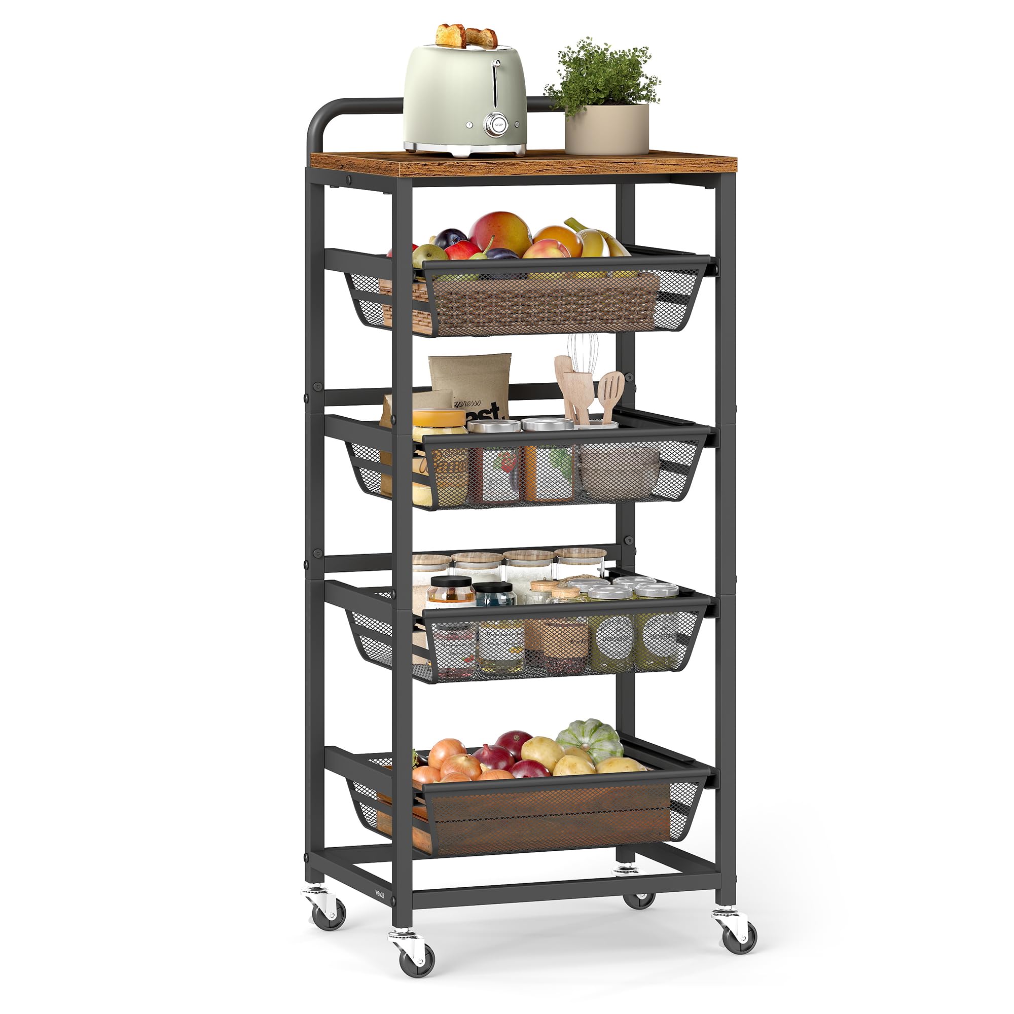 VASAGLE 5-Tier Storage Cart with Pull-Out Baskets