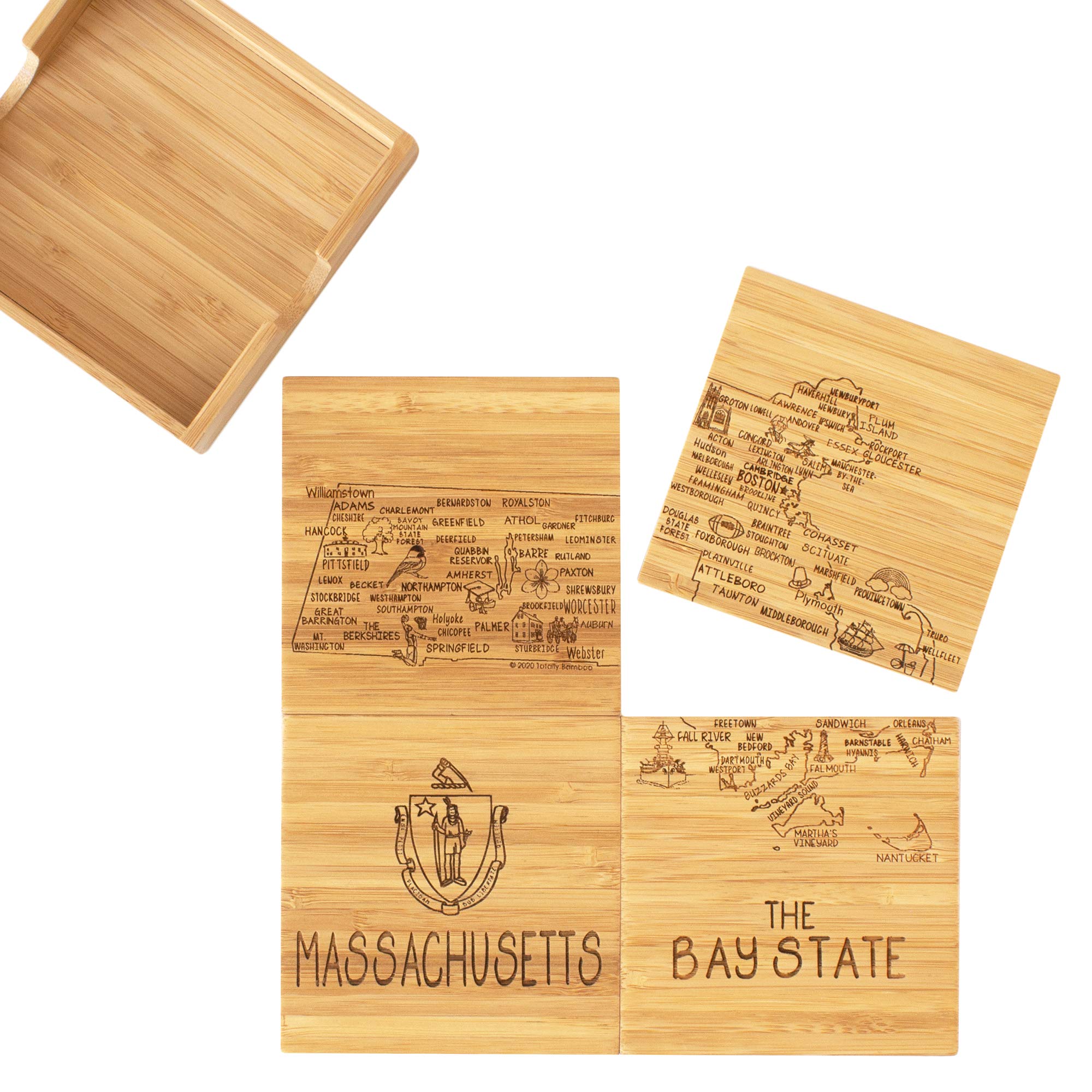 Totally Bamboo Massachusetts Puzzle Coaster Set