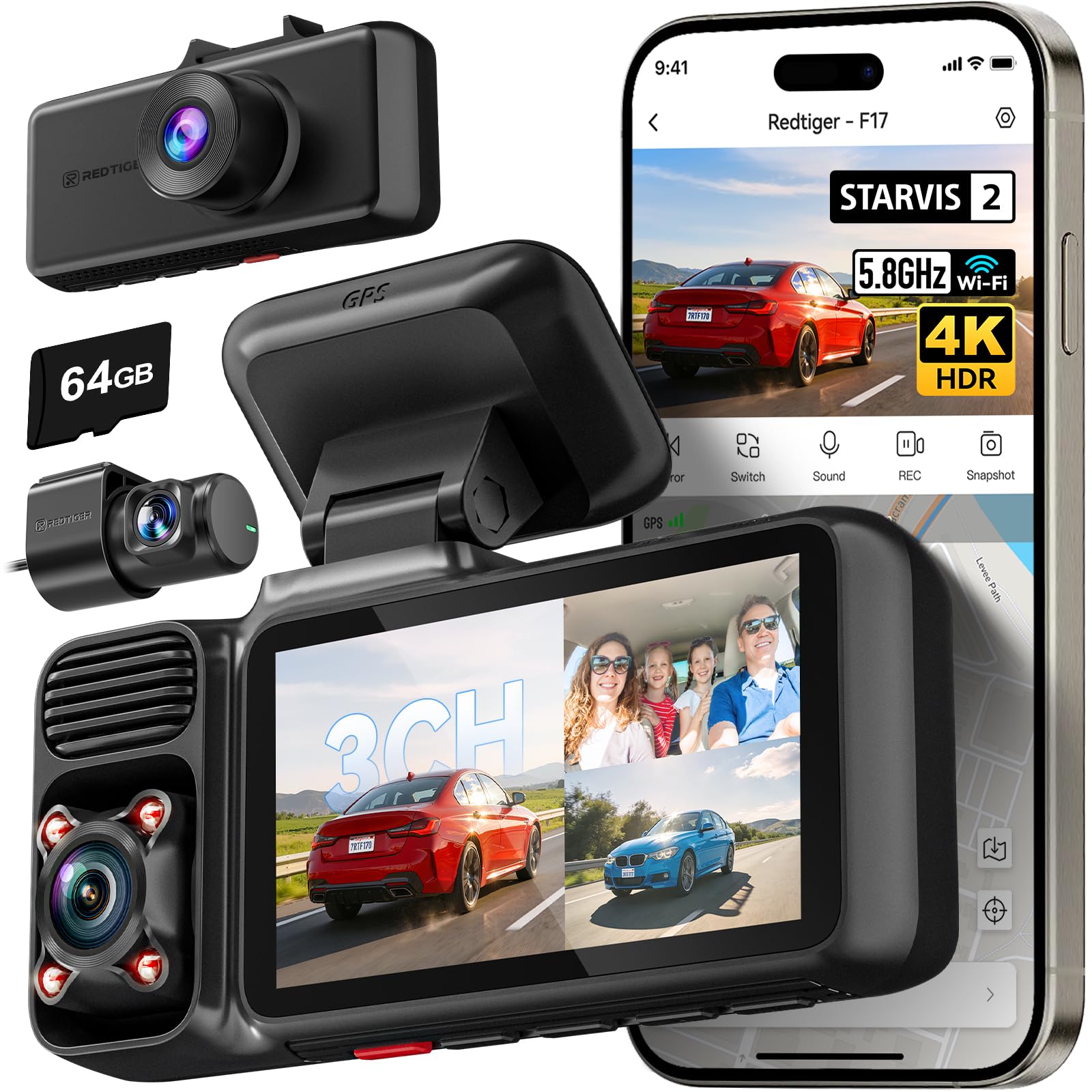 REDTIGER F17 3CH Dash Cam