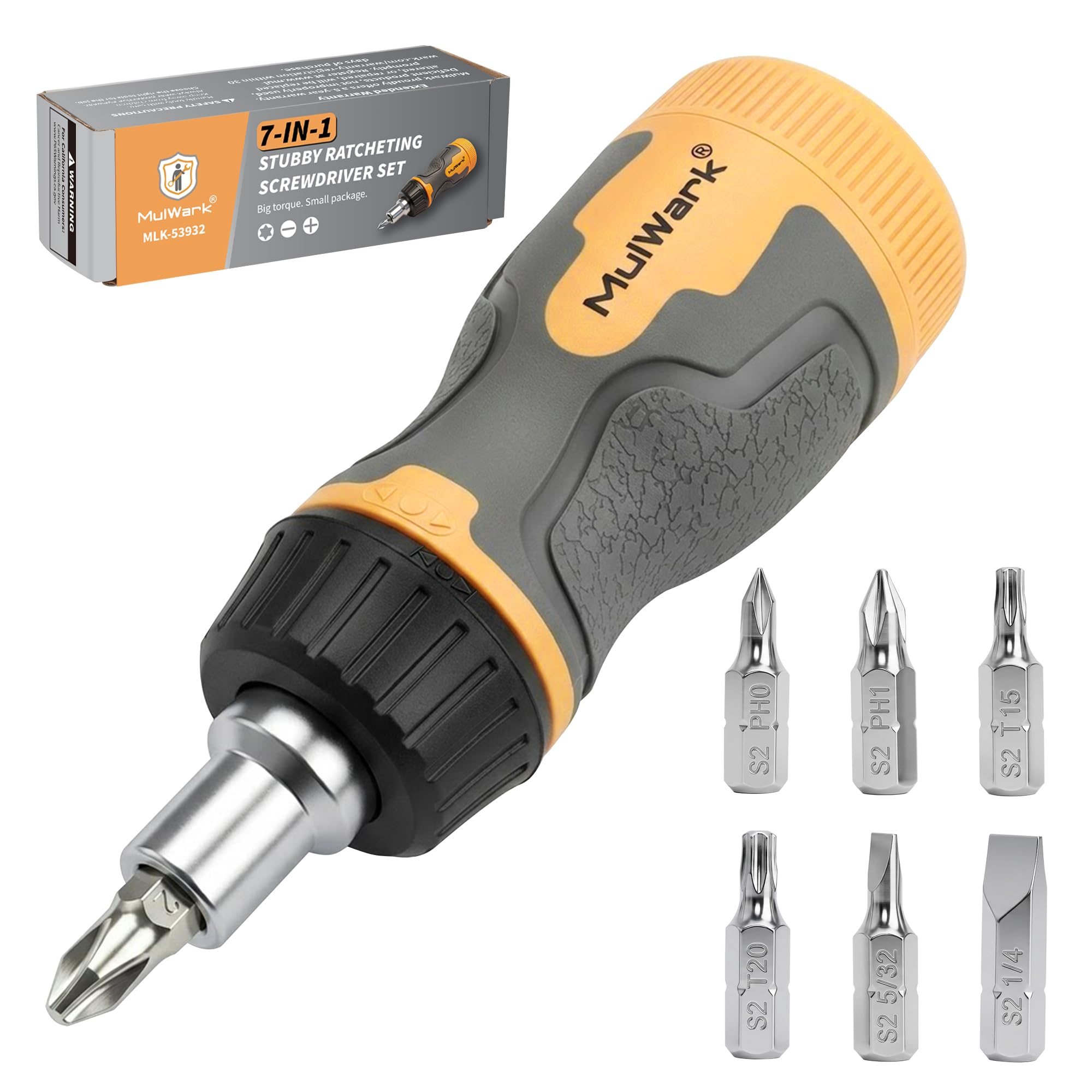 MulWark 7-in-1 Stubby Ratcheting Screwdriver
