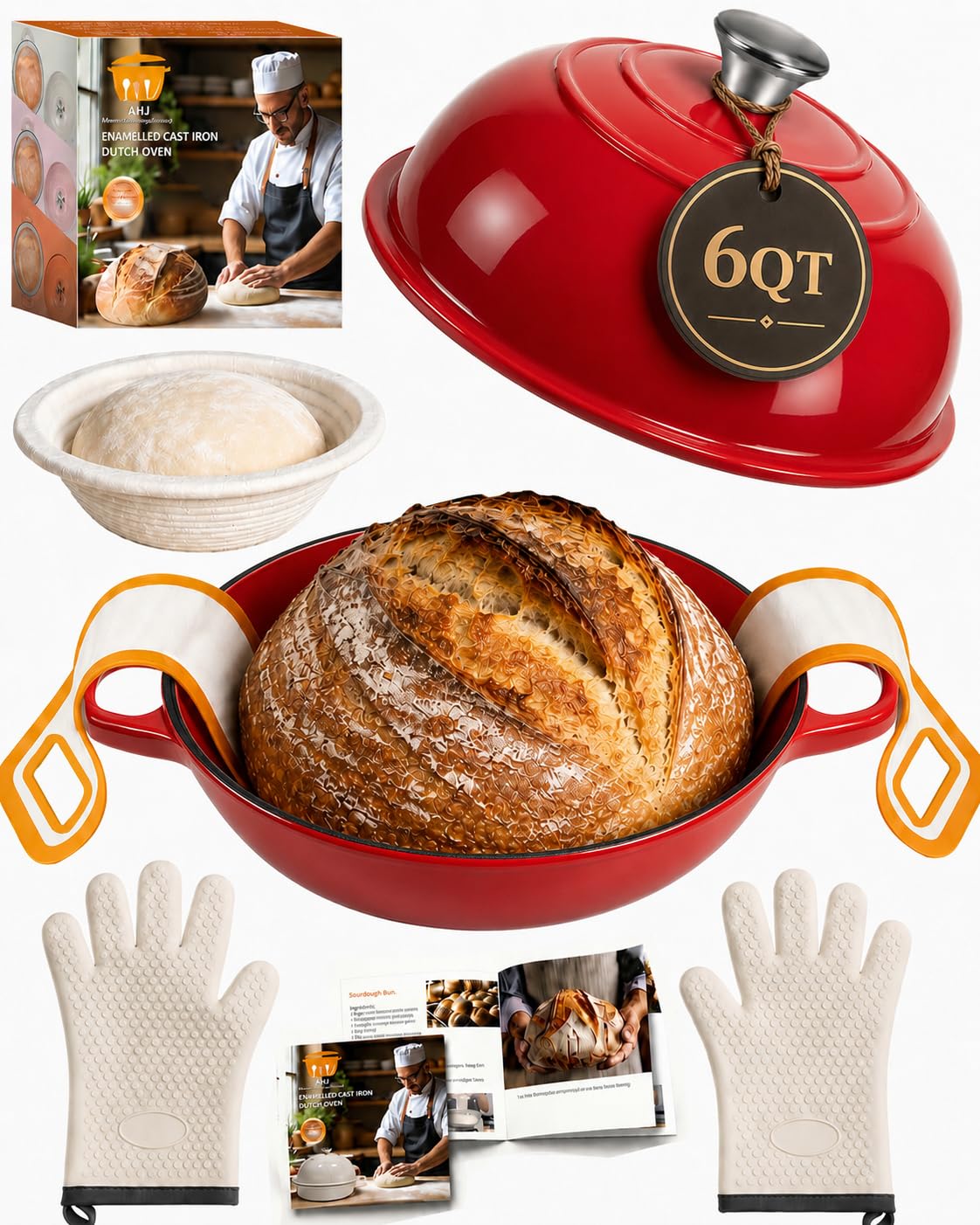 AHJ Enameled Dutch Oven, 6 Quart