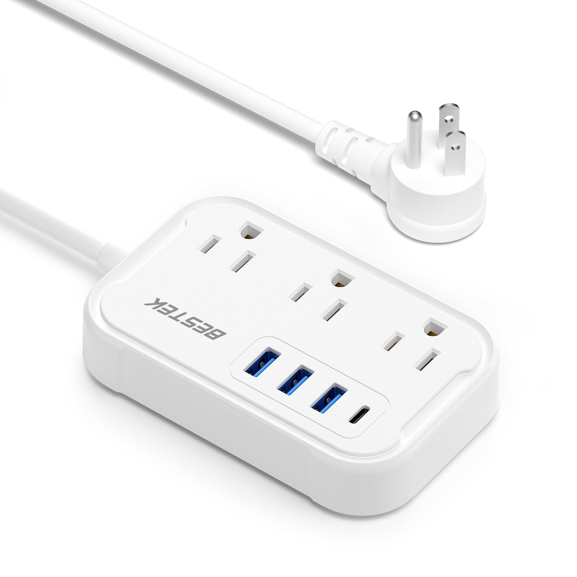 BESTEK 5-Foot Flat Plug Power Strip