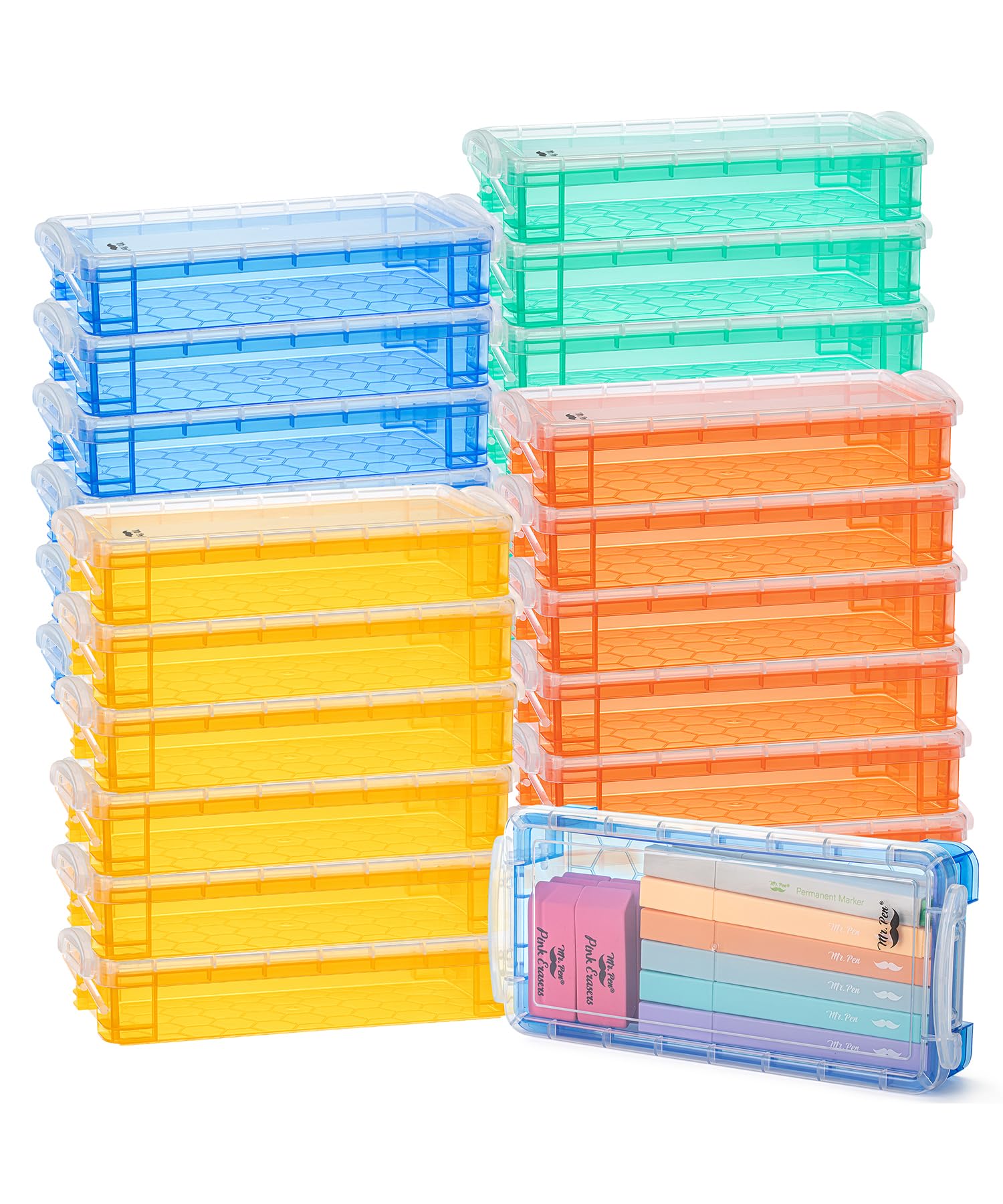 Mr. Pen Plastic Pencil Case Boxes, 24-Pack