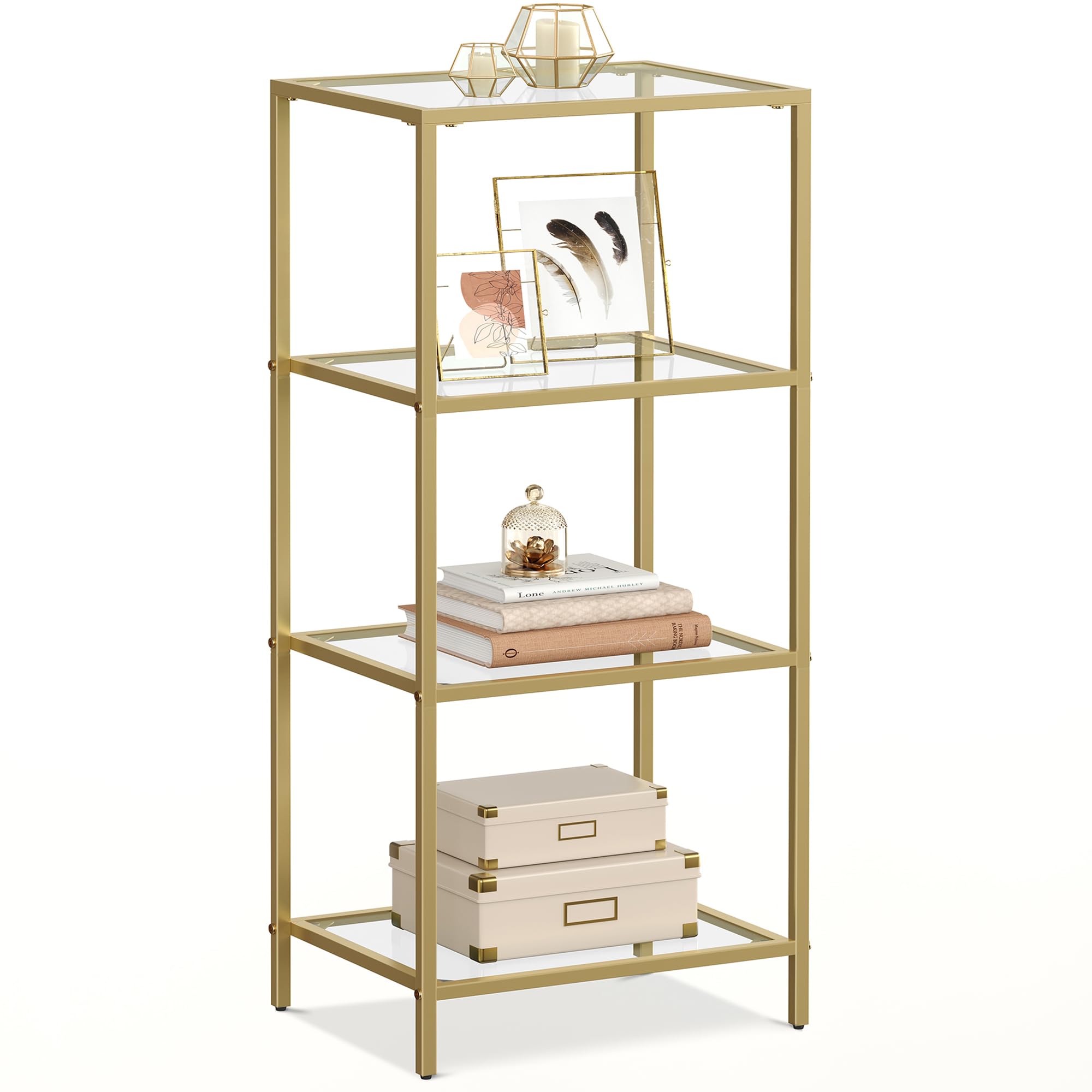 VASAGLE 4-Tier Tempered Glass Bookcase