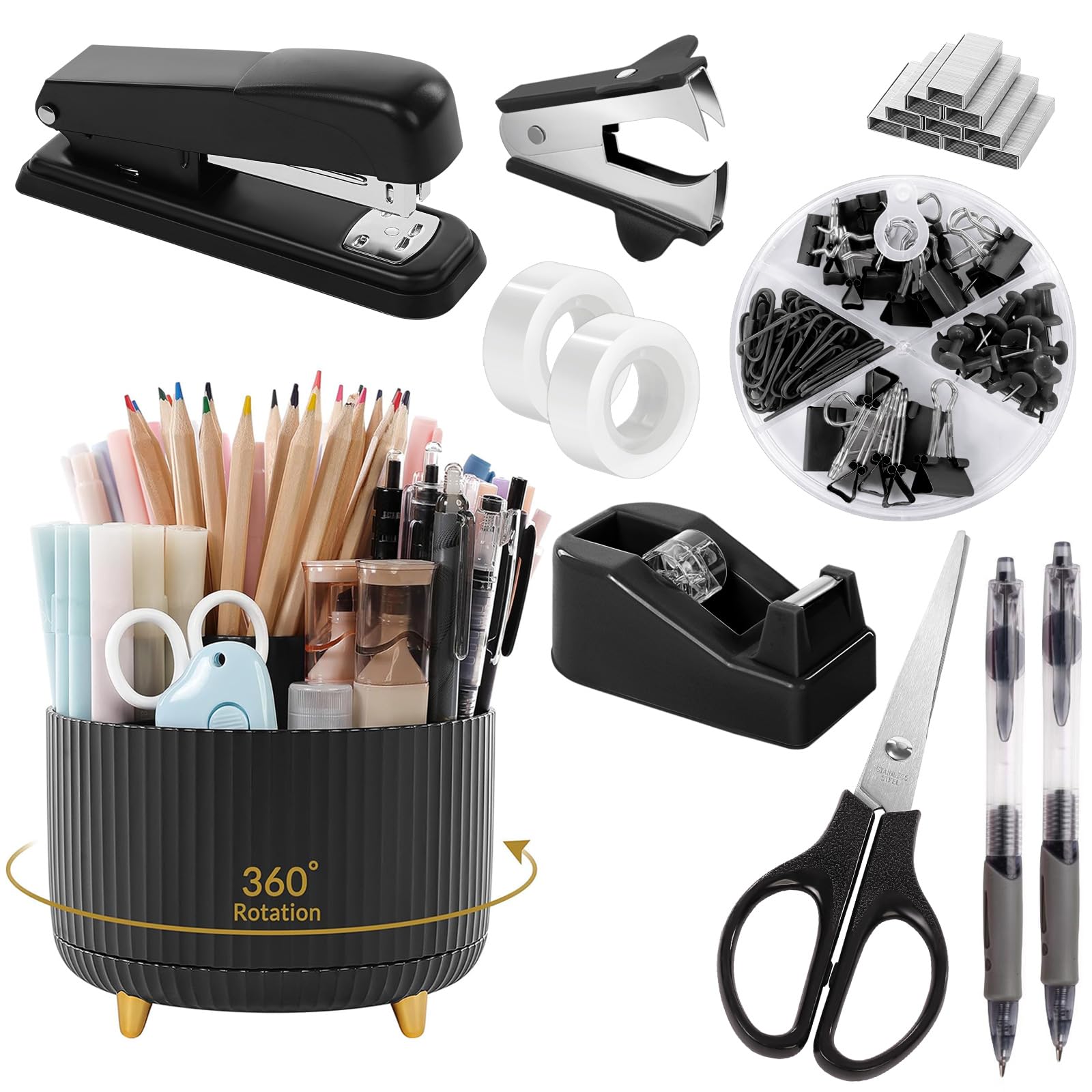 SKYDUE Black Rotating Desk Set