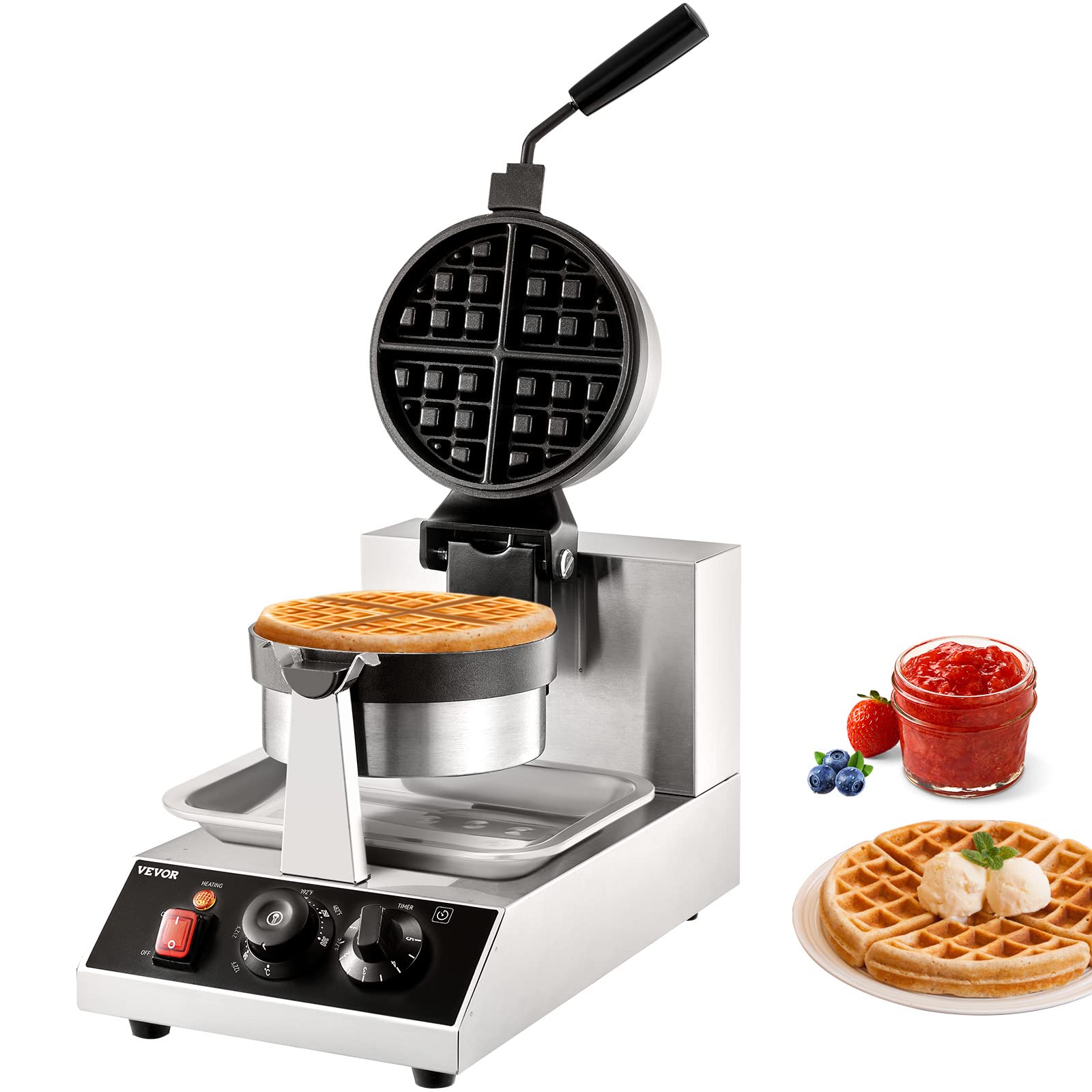 VEVOR 1300W Rotatable Round Waffle Maker