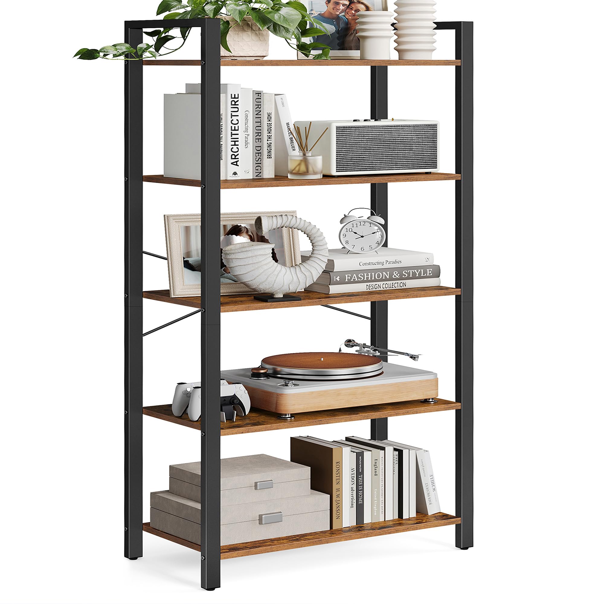 VASAGLE 5-Tier Bookshelf, Steel Frame