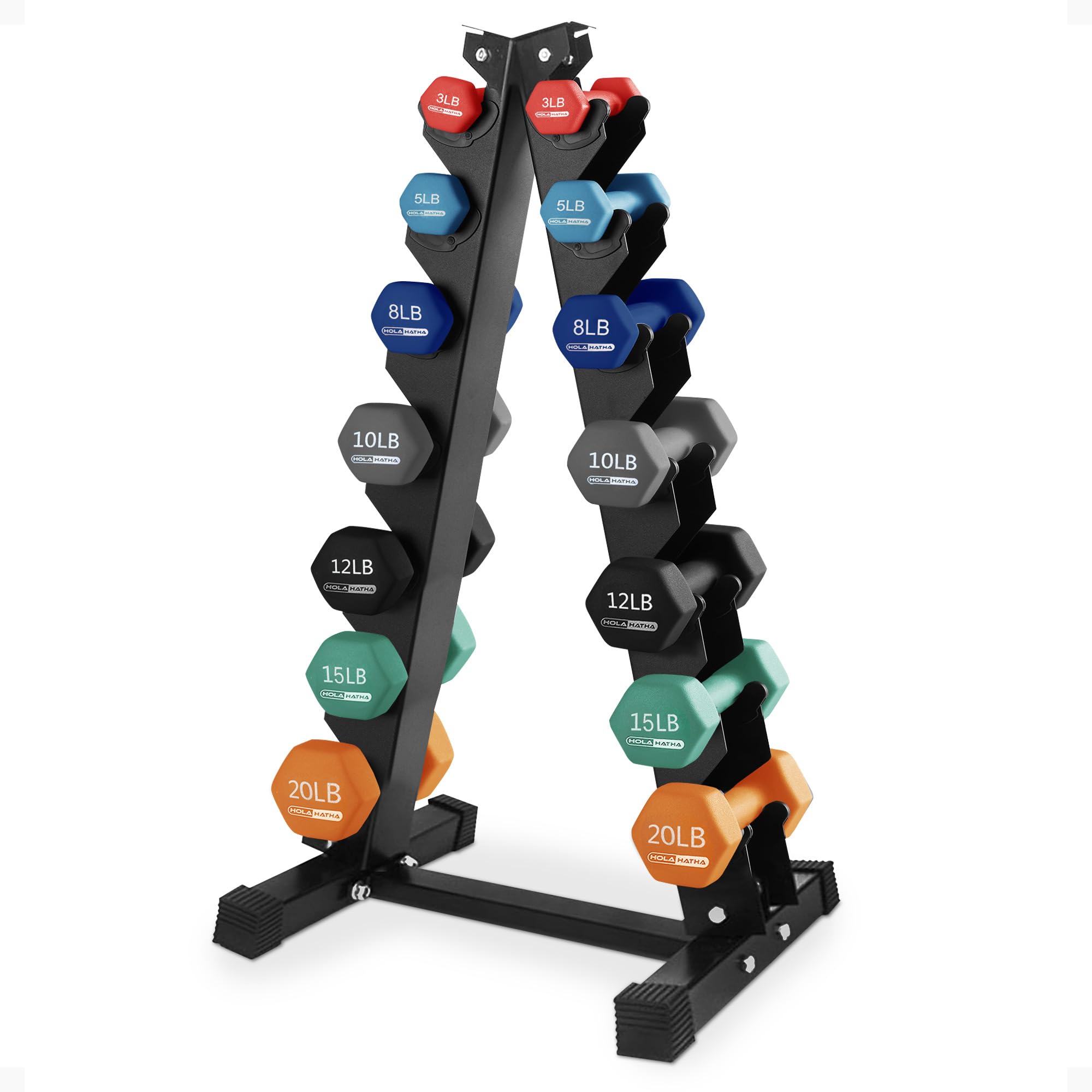 HolaHatha Neoprene Dumbbell Set with Rack
