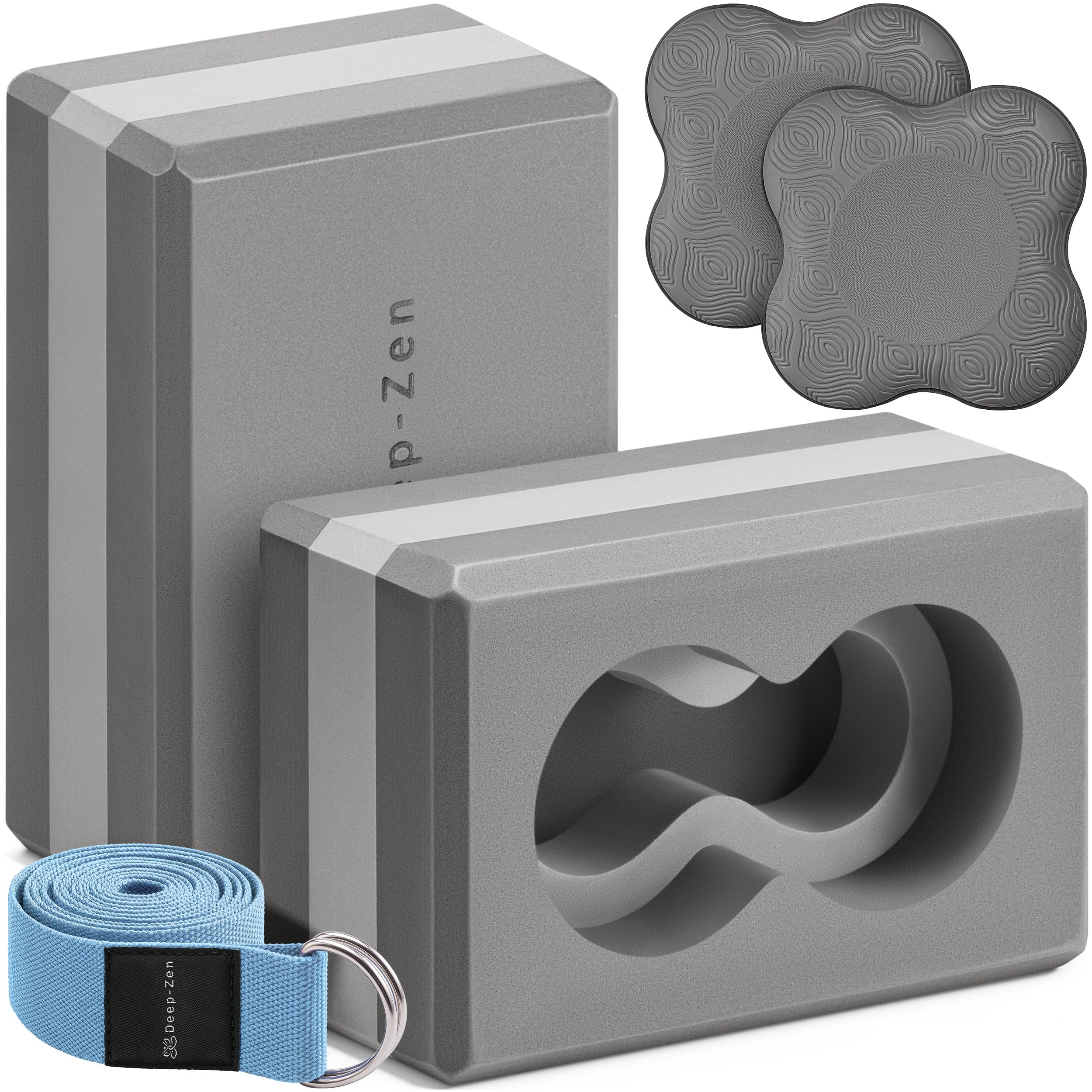 Deep-Zen Yoga Blocks 2-Pack with Knee Pads and Strap