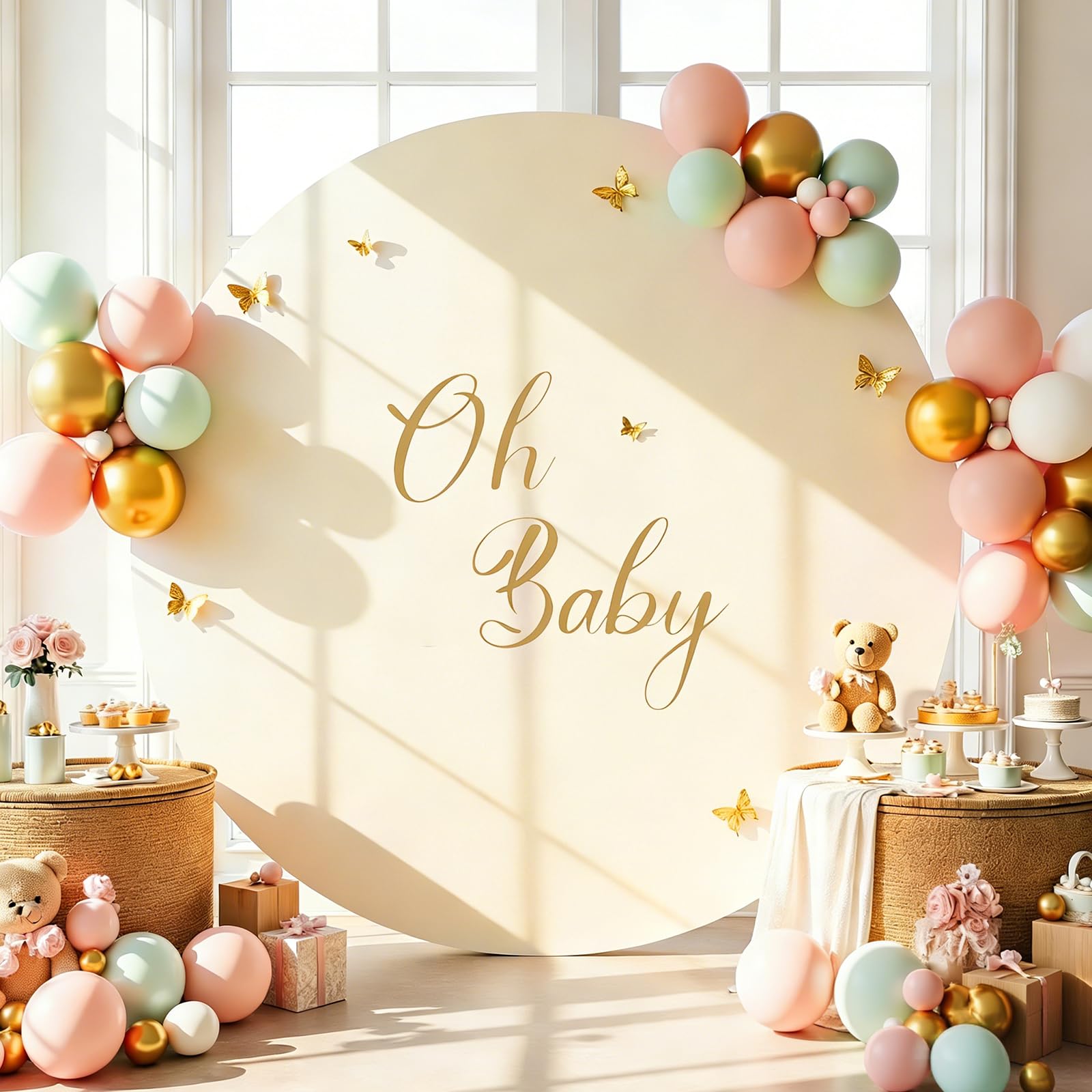 HAEFOO Ivory Round Cover with Oh Baby Sign