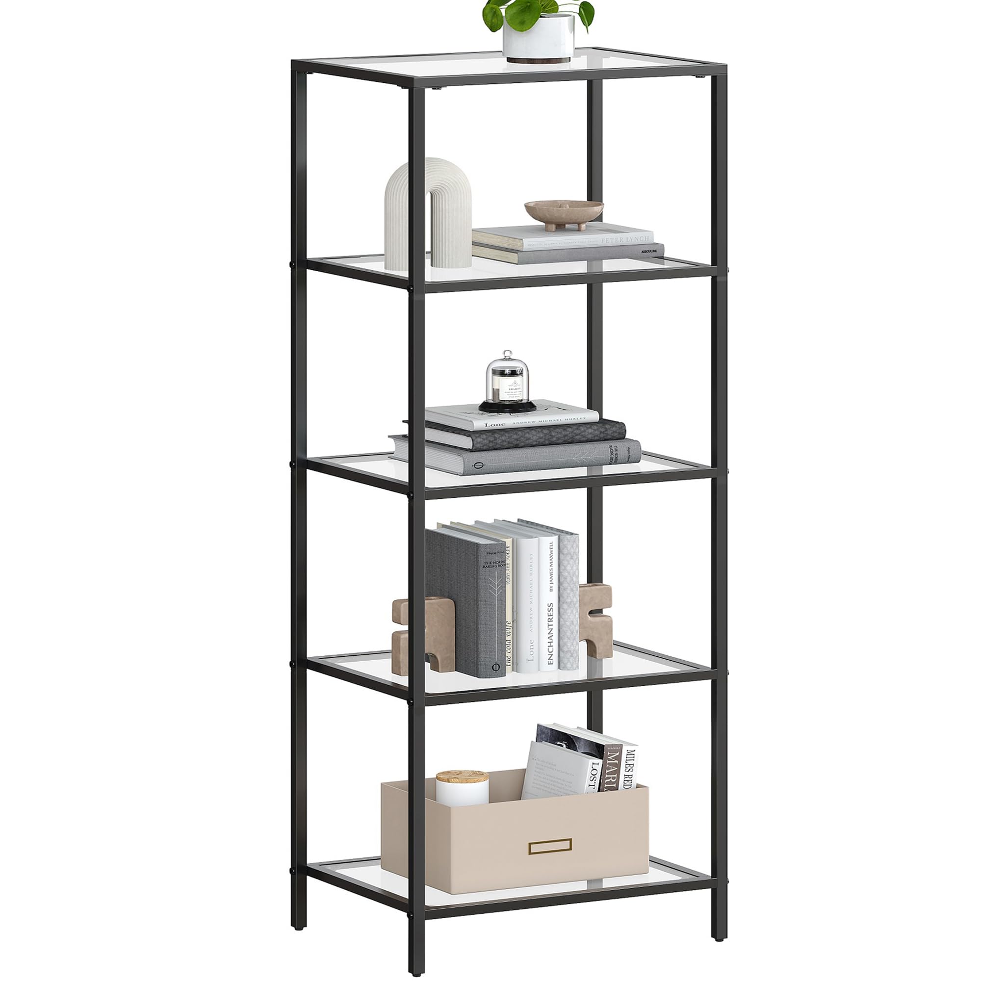 VASAGLE 5-Tier Glass Bookcase ULGT029B61