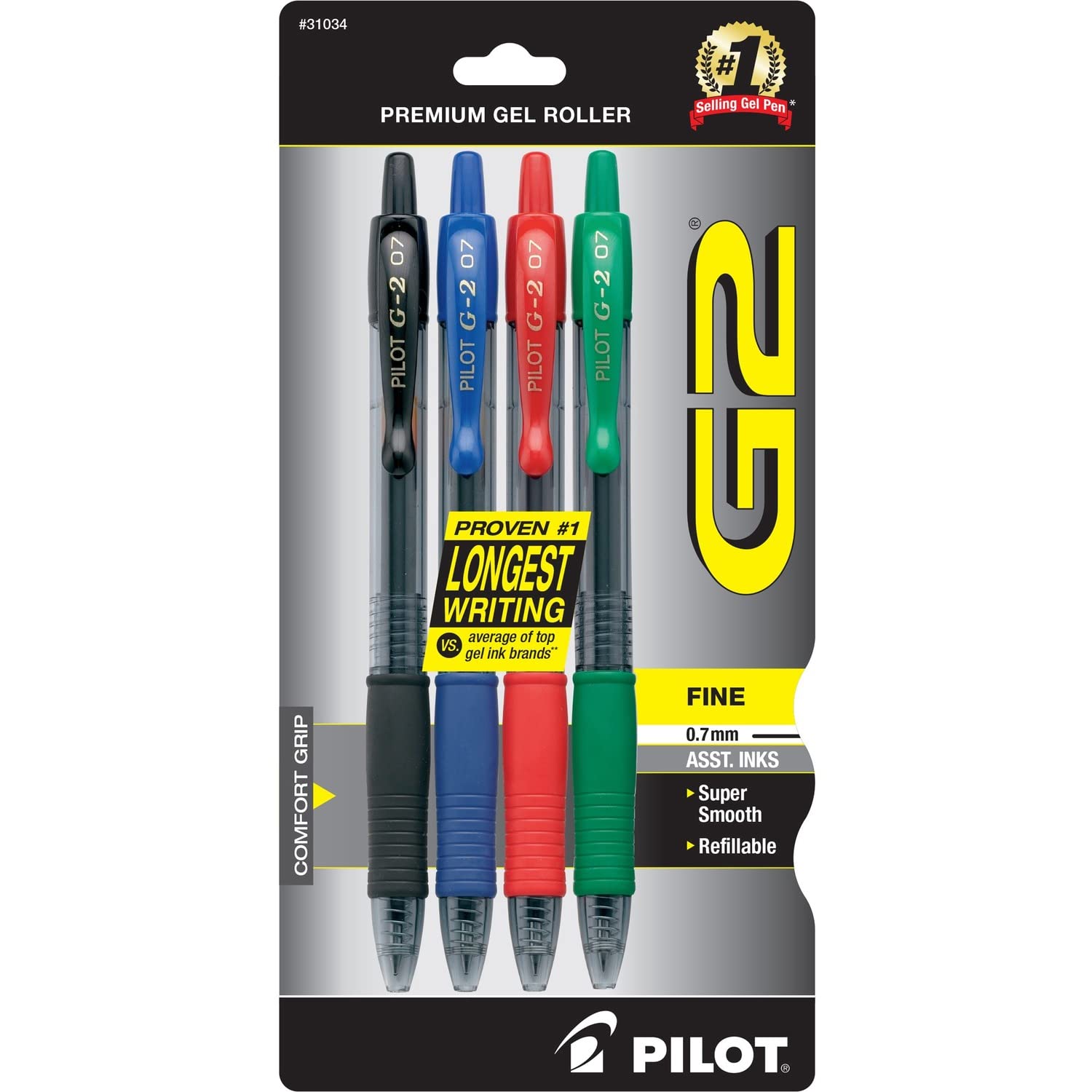 Pilot G2 Gel Ink Pens, Assorted 4-Pack