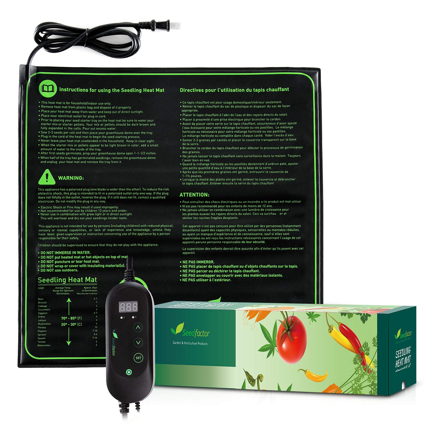 Seedfactor MET Certified Seedling Heat Mat with Digital Thermostat Controller