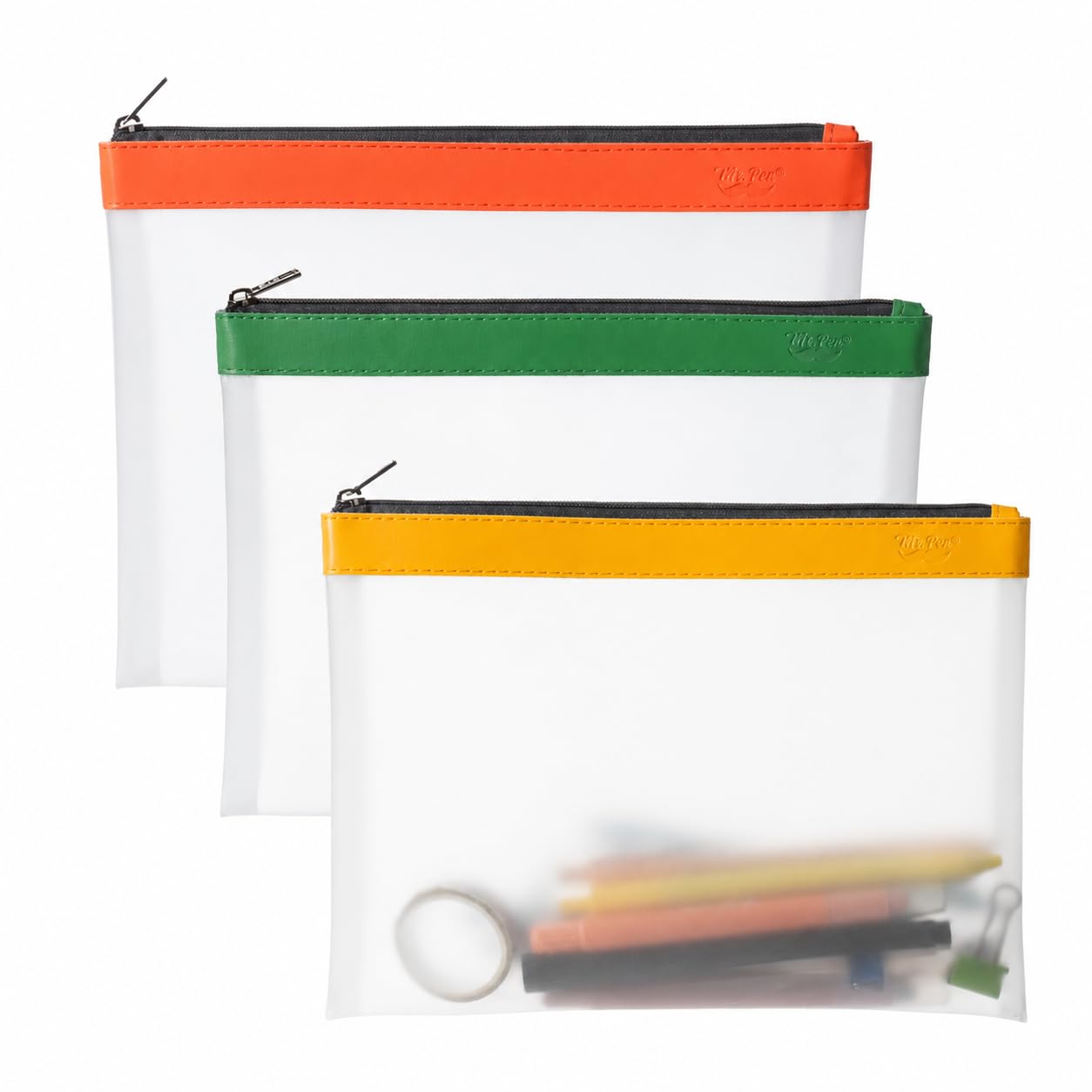 Mr. Pen Clear Pencil Pouch, 3 Pack