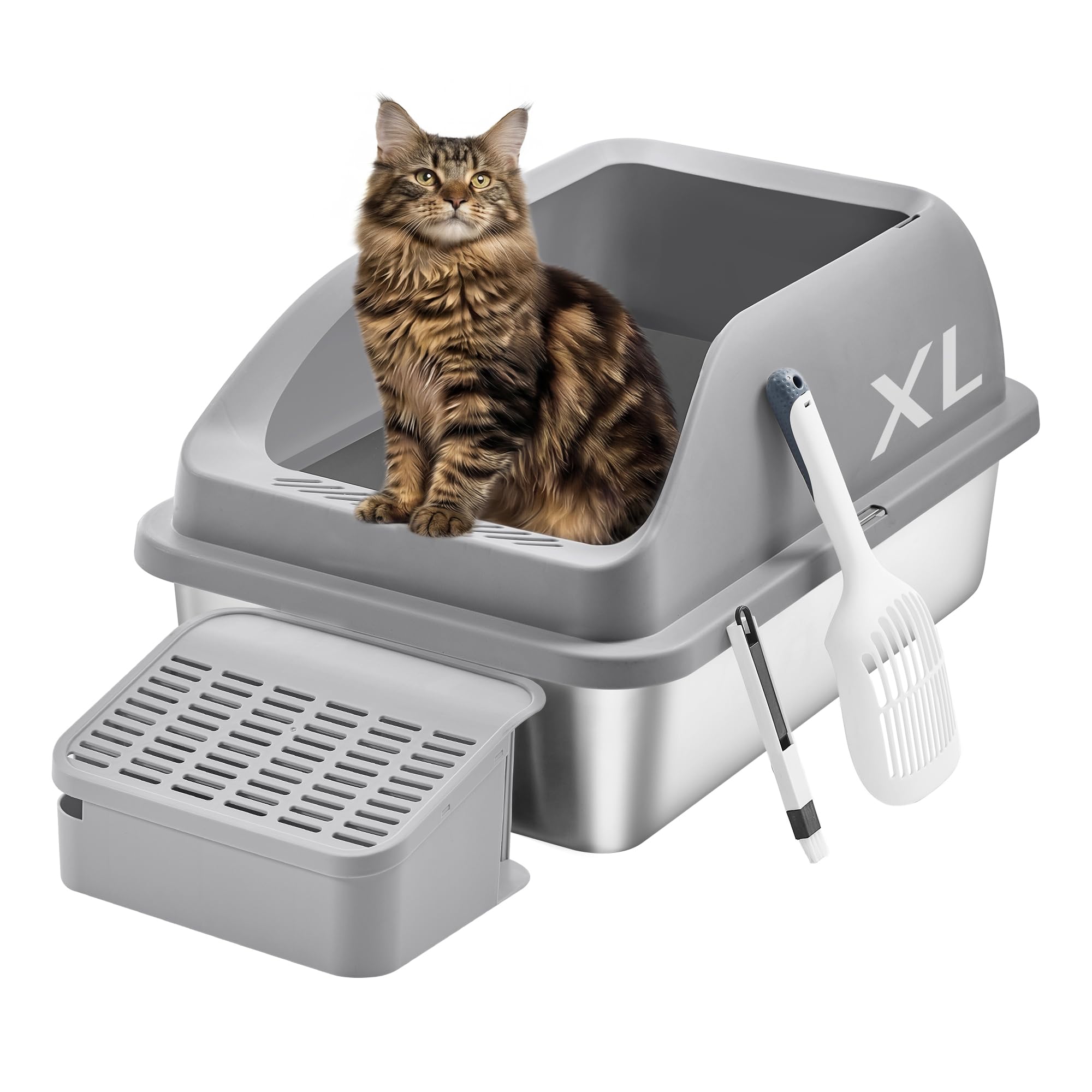 Feandrea Stainless Steel Open-Top Litter Box