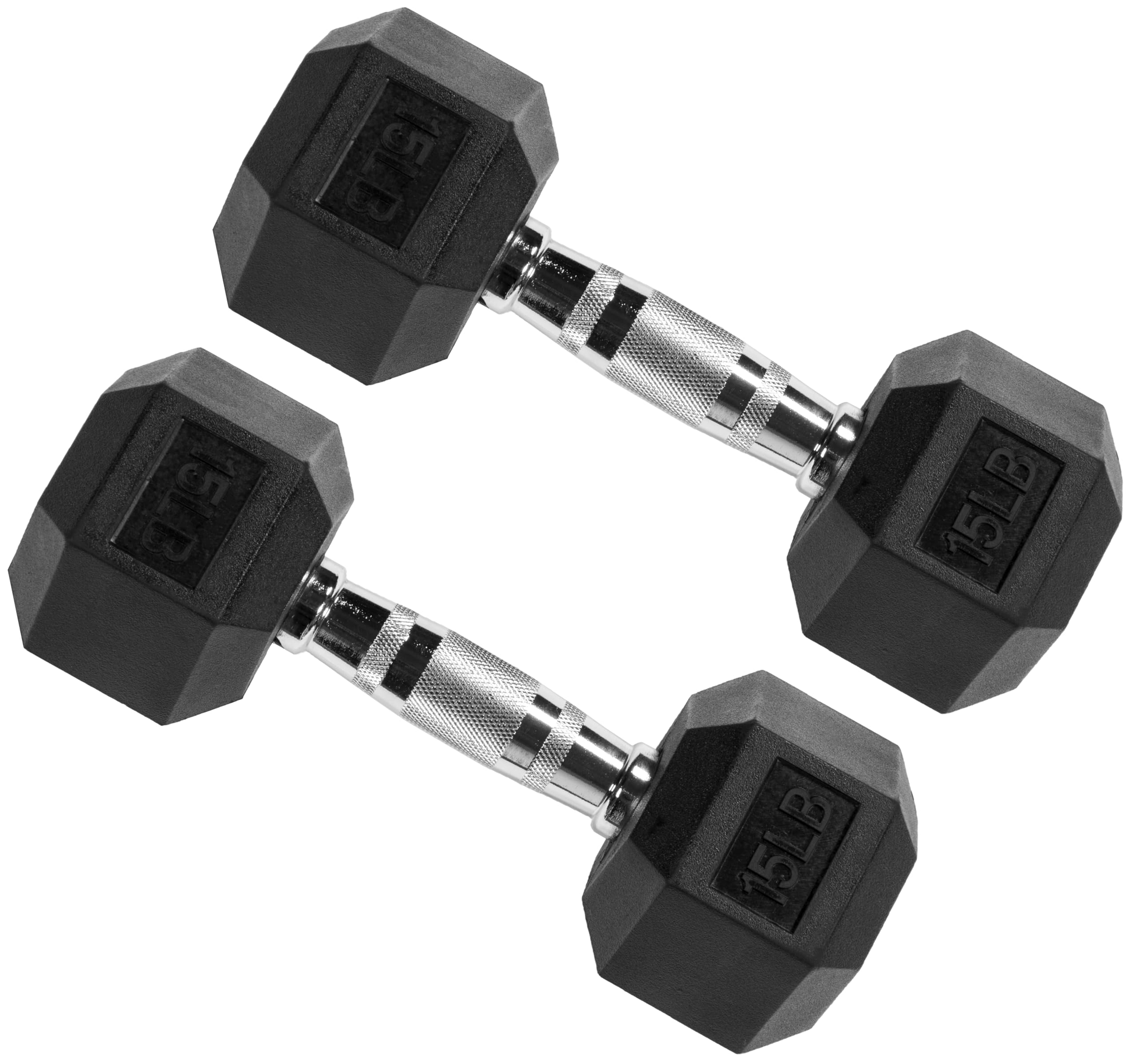 Signature Fitness Rubber Encased Hex Dumbbells, 15-Pound Pair