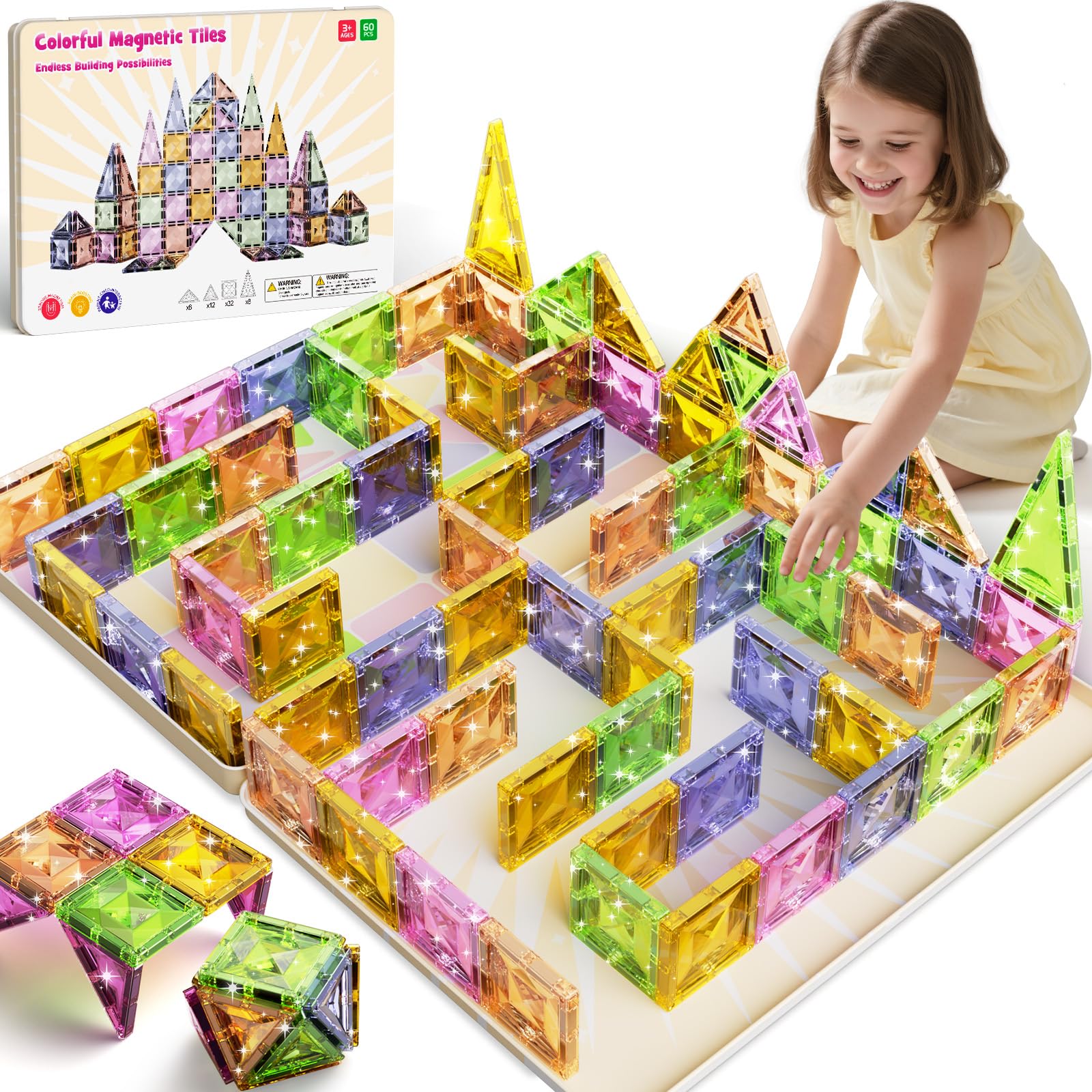 Clear Crystal Glitter Magnetic Tiles