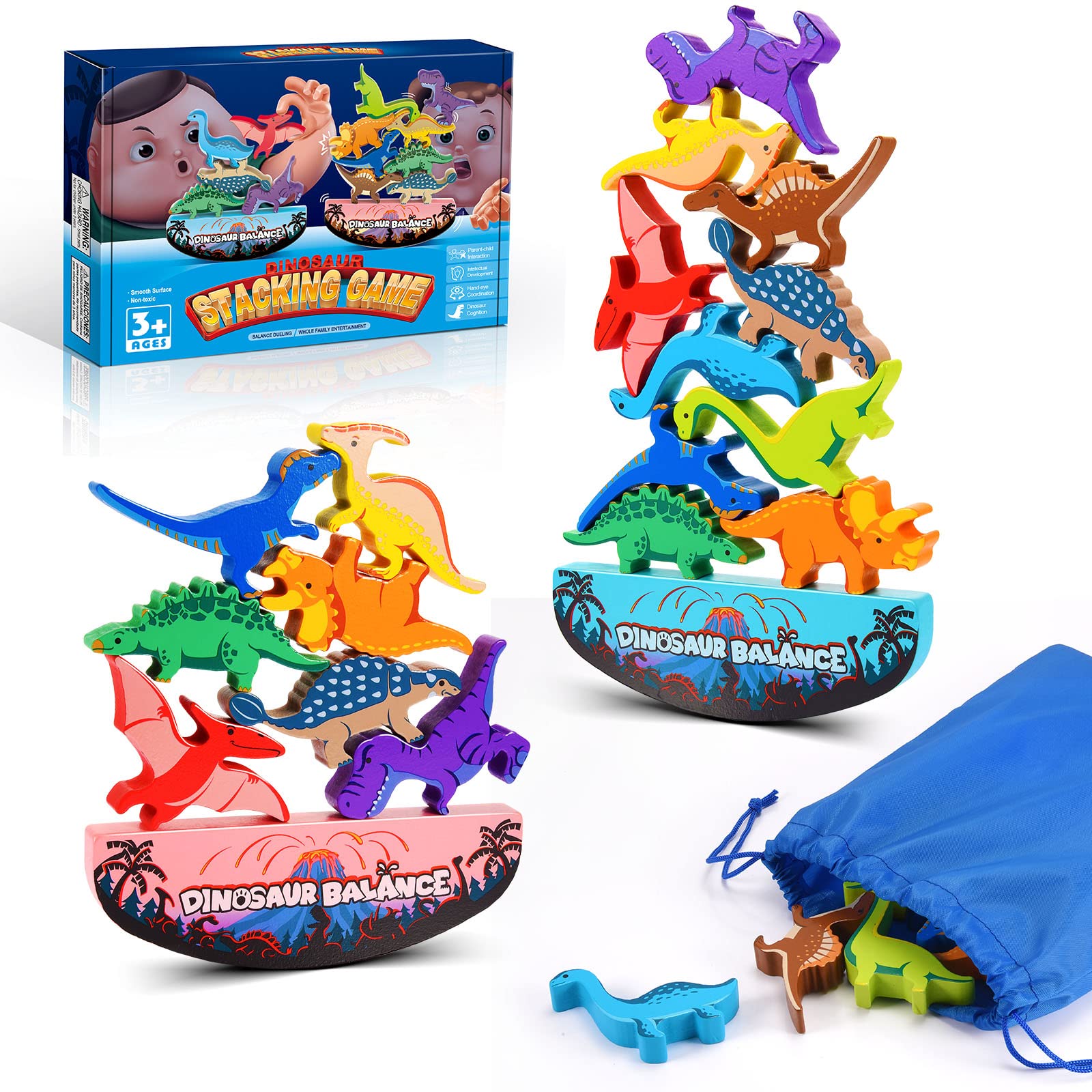 IPOURUP Wooden Dinosaur Balance Game