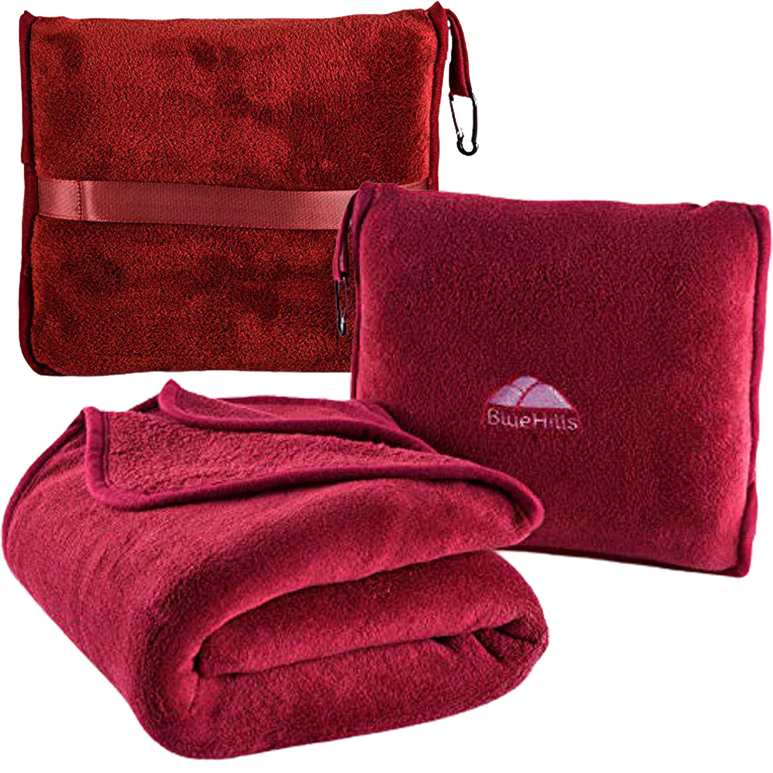 BlueHills Red 2-in-1 Travel Blanket Pillow