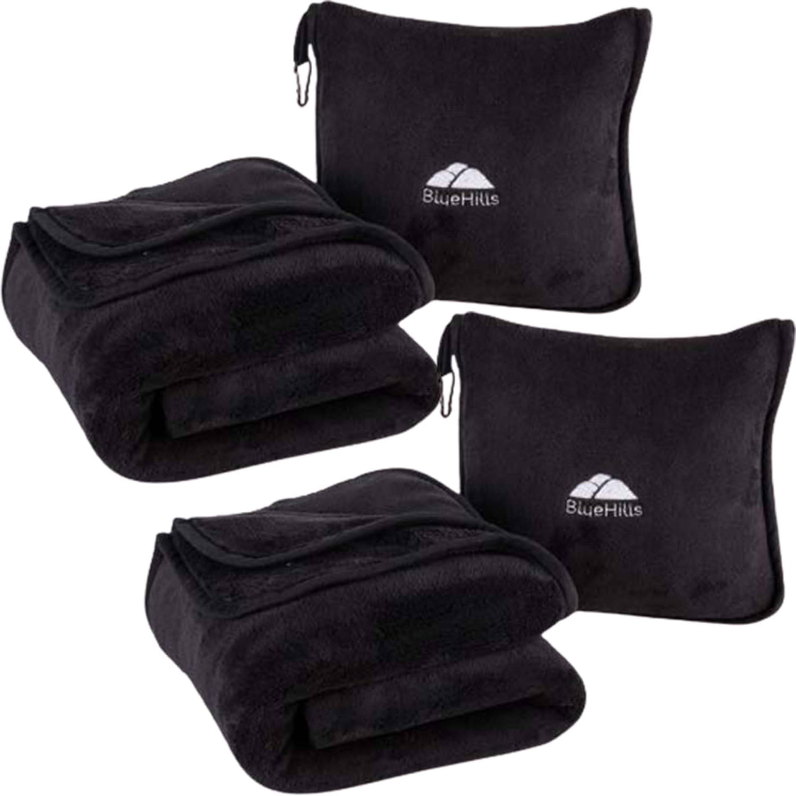 BlueHills 2-Pack Premium Soft Travel Blanket Pillow, Black