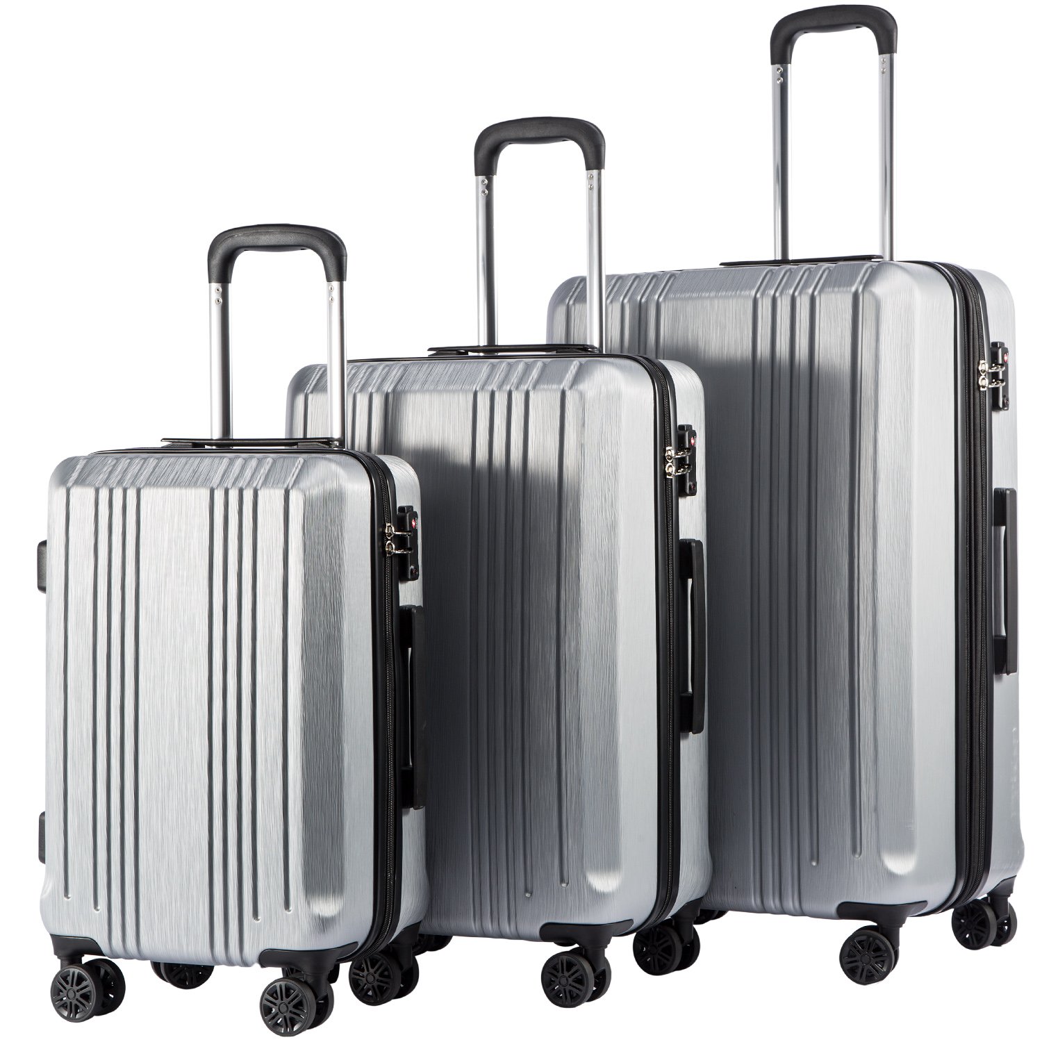 Coolife Luggage 3 Piece Set PC+ABS Hardshell Suitcases