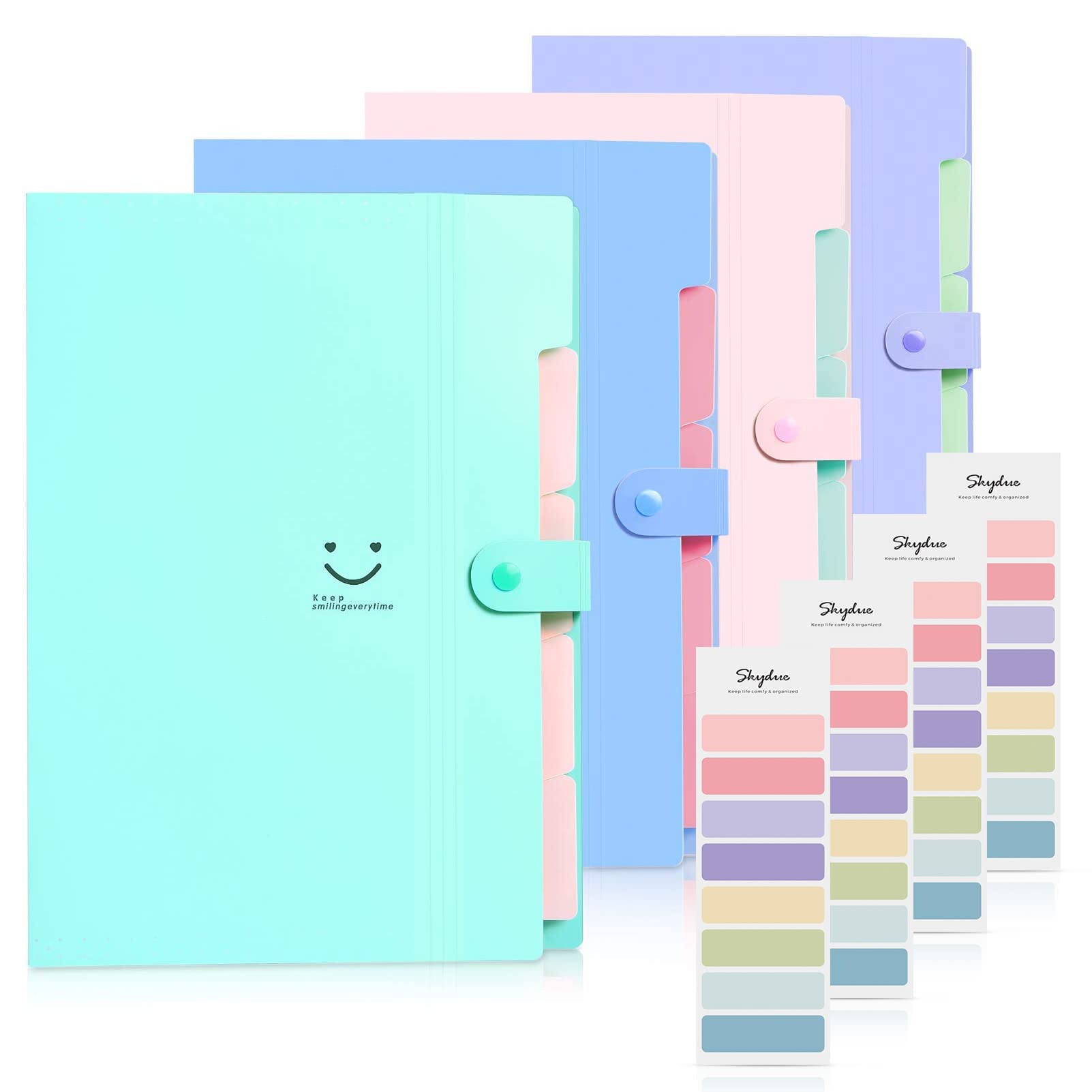 SKYDUE 5-Pocket Accordion Folders, Pack of 4