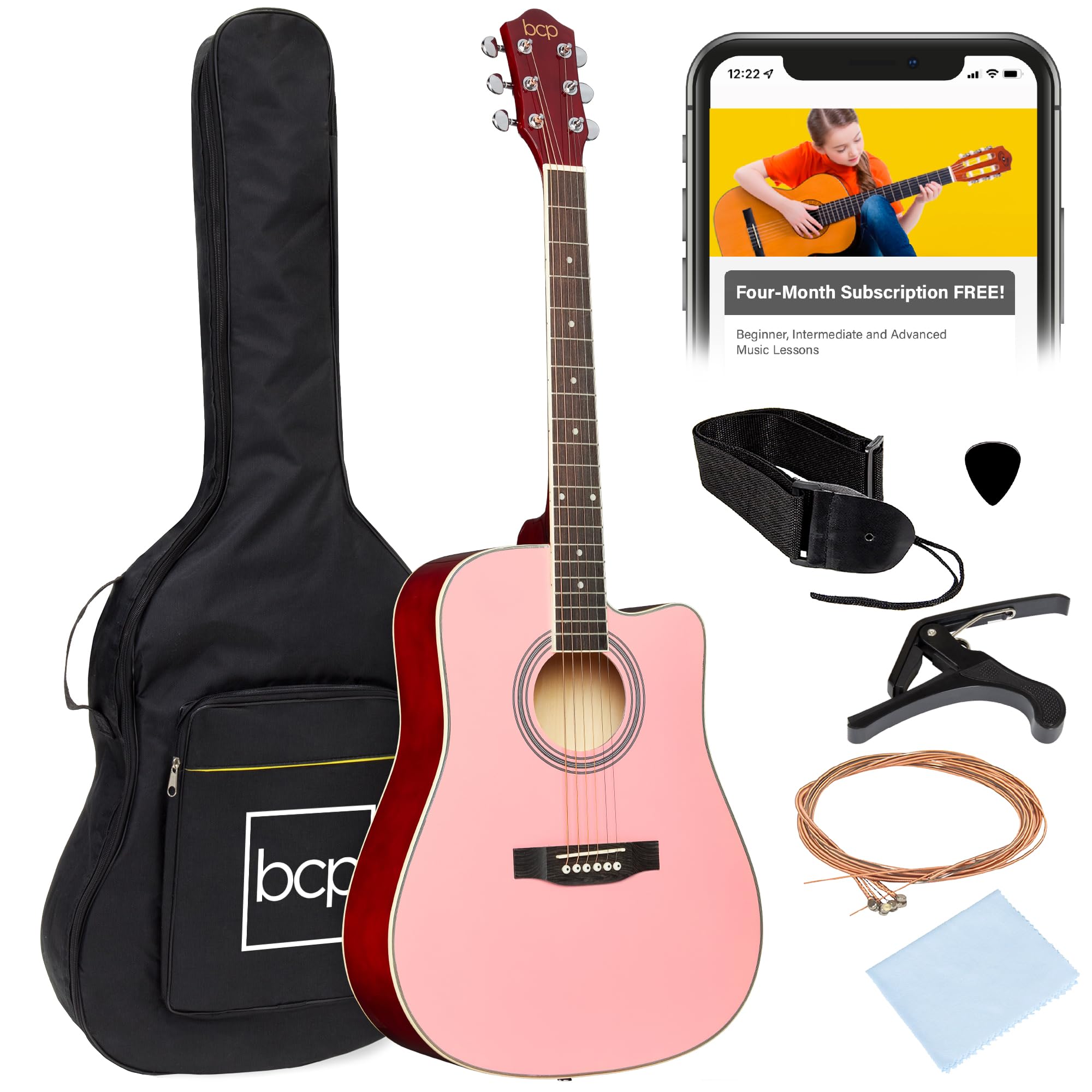 Best Choice Products 41in Beginner Acoustic Guitar Full Size All Wood Cutaway Guitar
