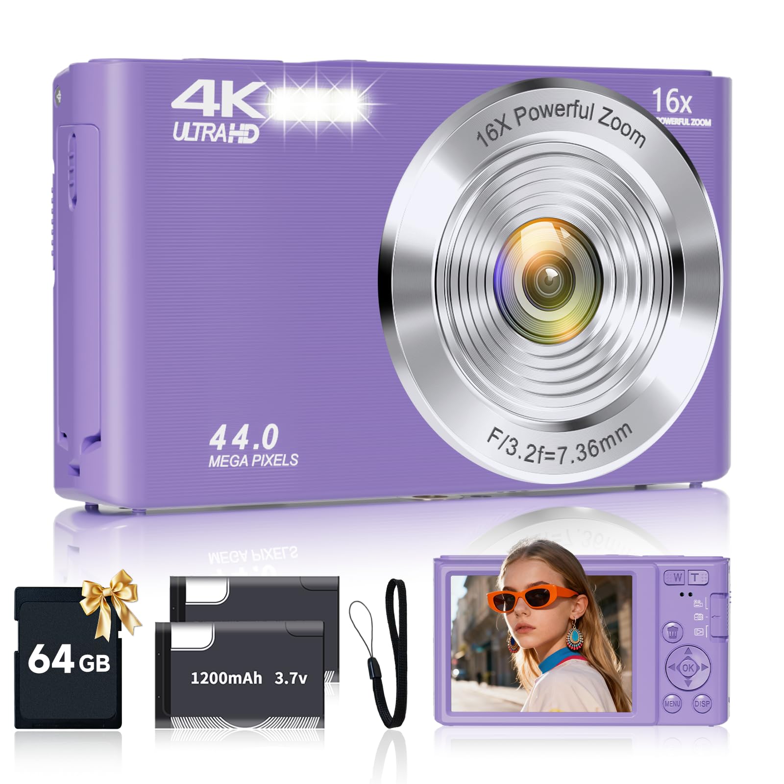 44MP 4K Autofocus Digital Camera, Purple