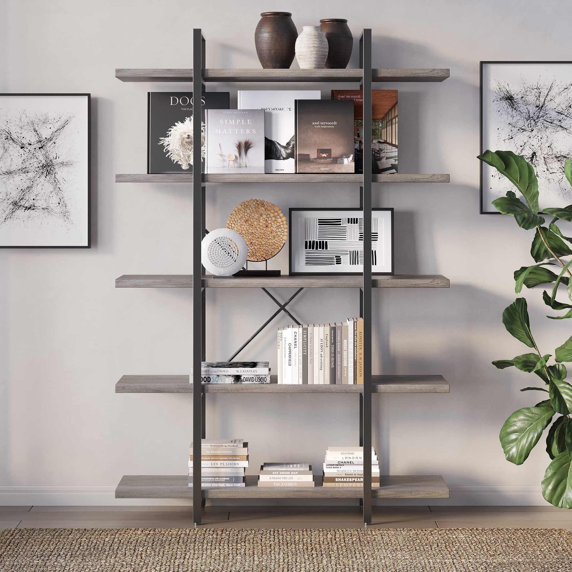 BELLEZE 5-Tier Wood Bookshelf