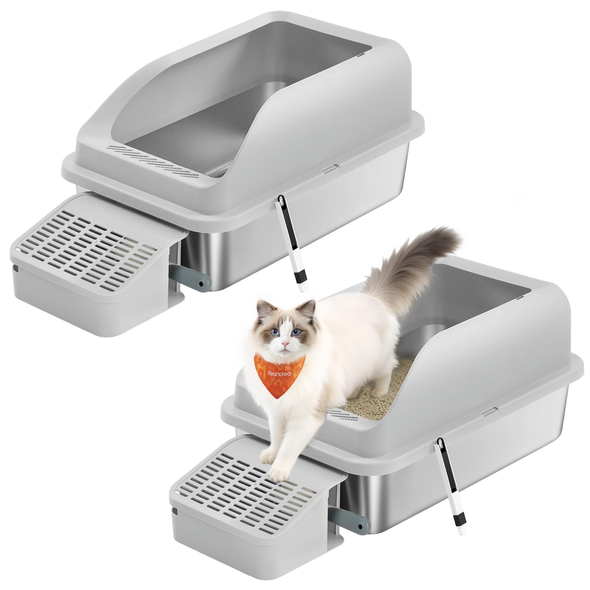 Feandrea Stainless Steel Litter Boxes, 2 Pack