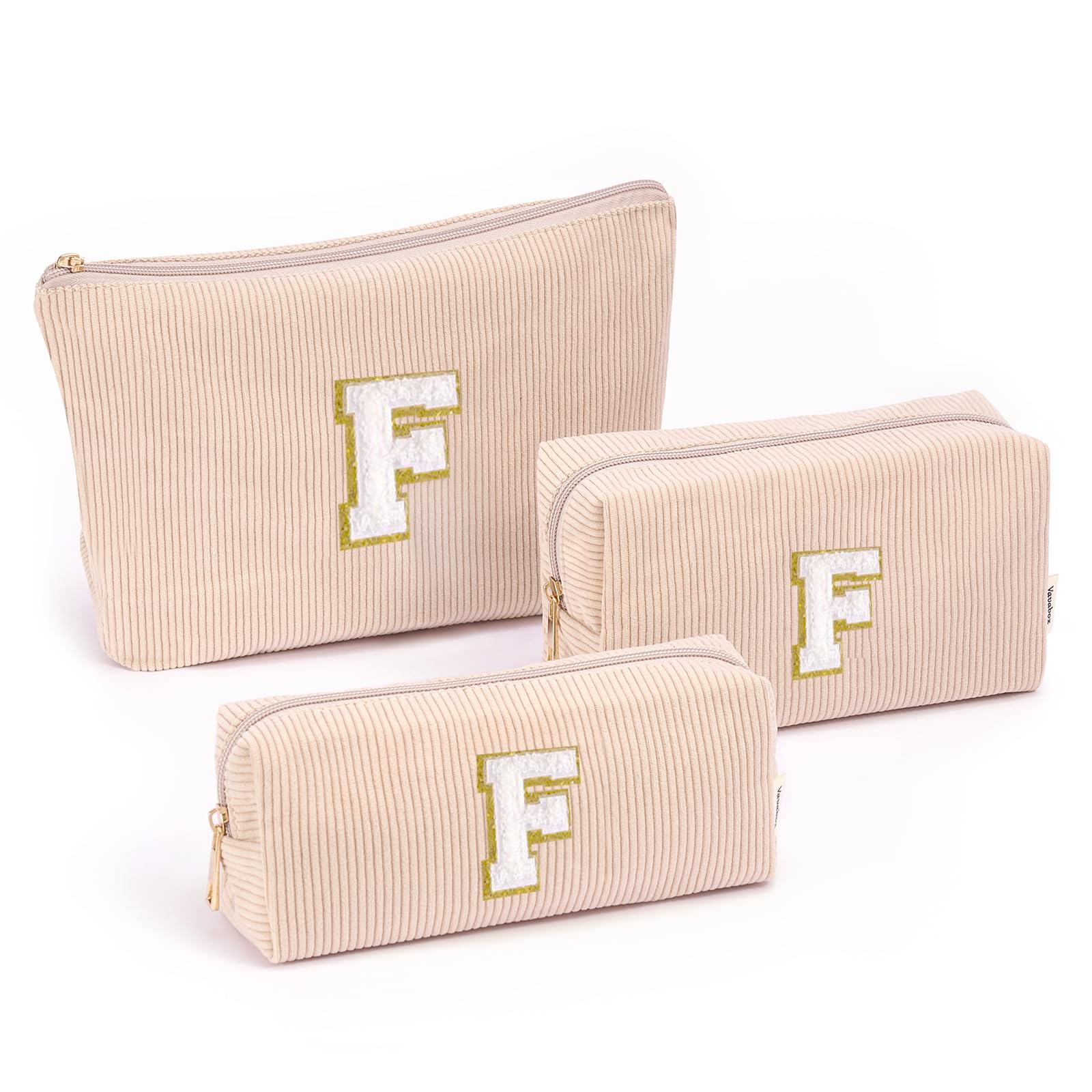 Vavabox Initial Corduroy Makeup Bag Set, F