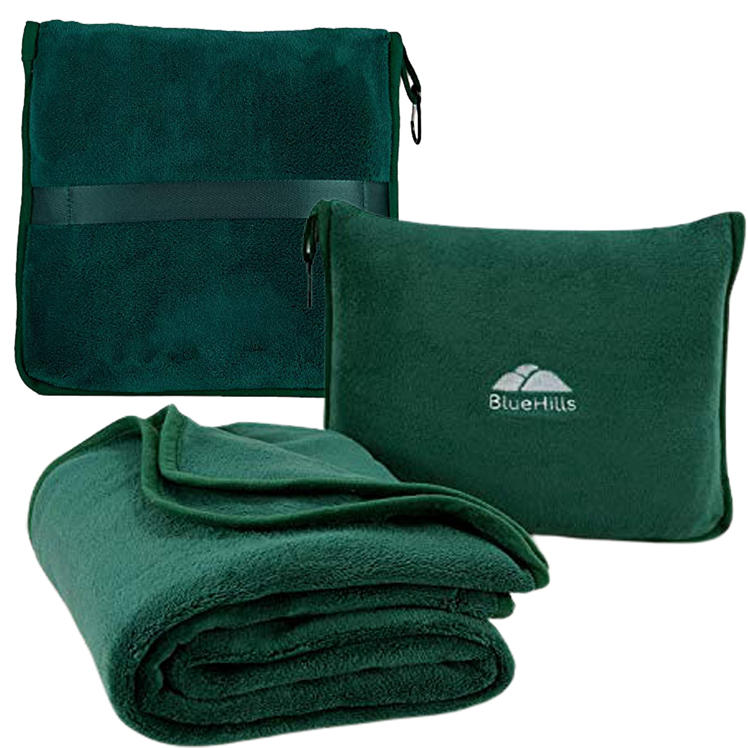 BlueHills Dark Green Travel Blanket Pillow