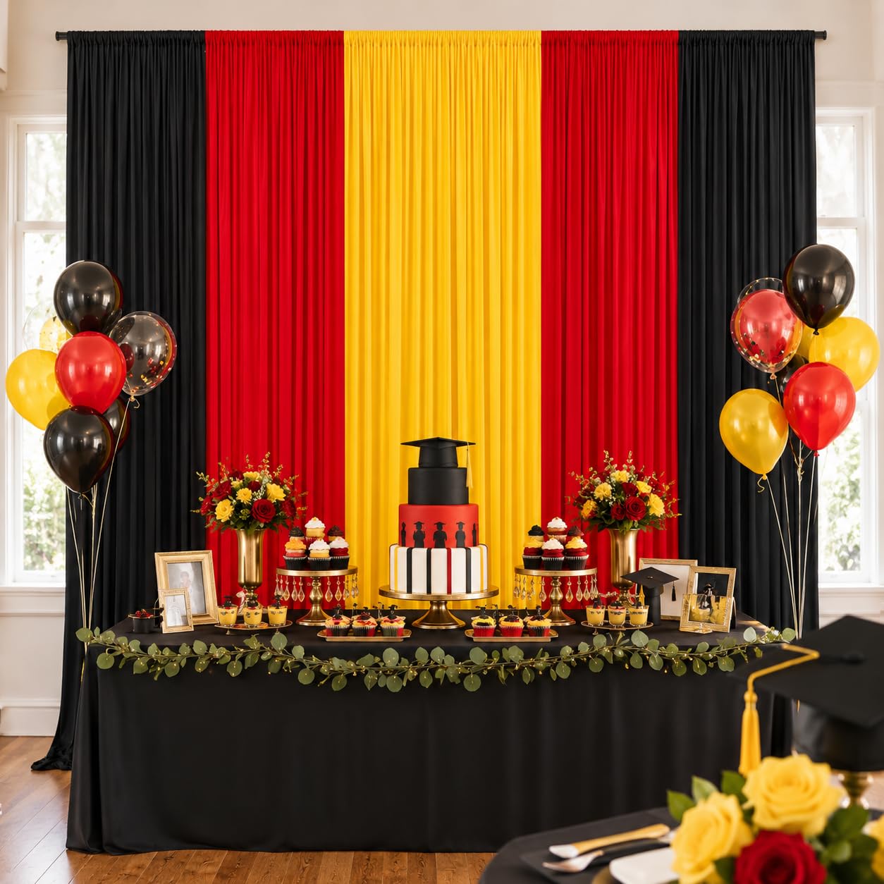 GEWONELIFE Red Black Yellow Backdrop Curtains