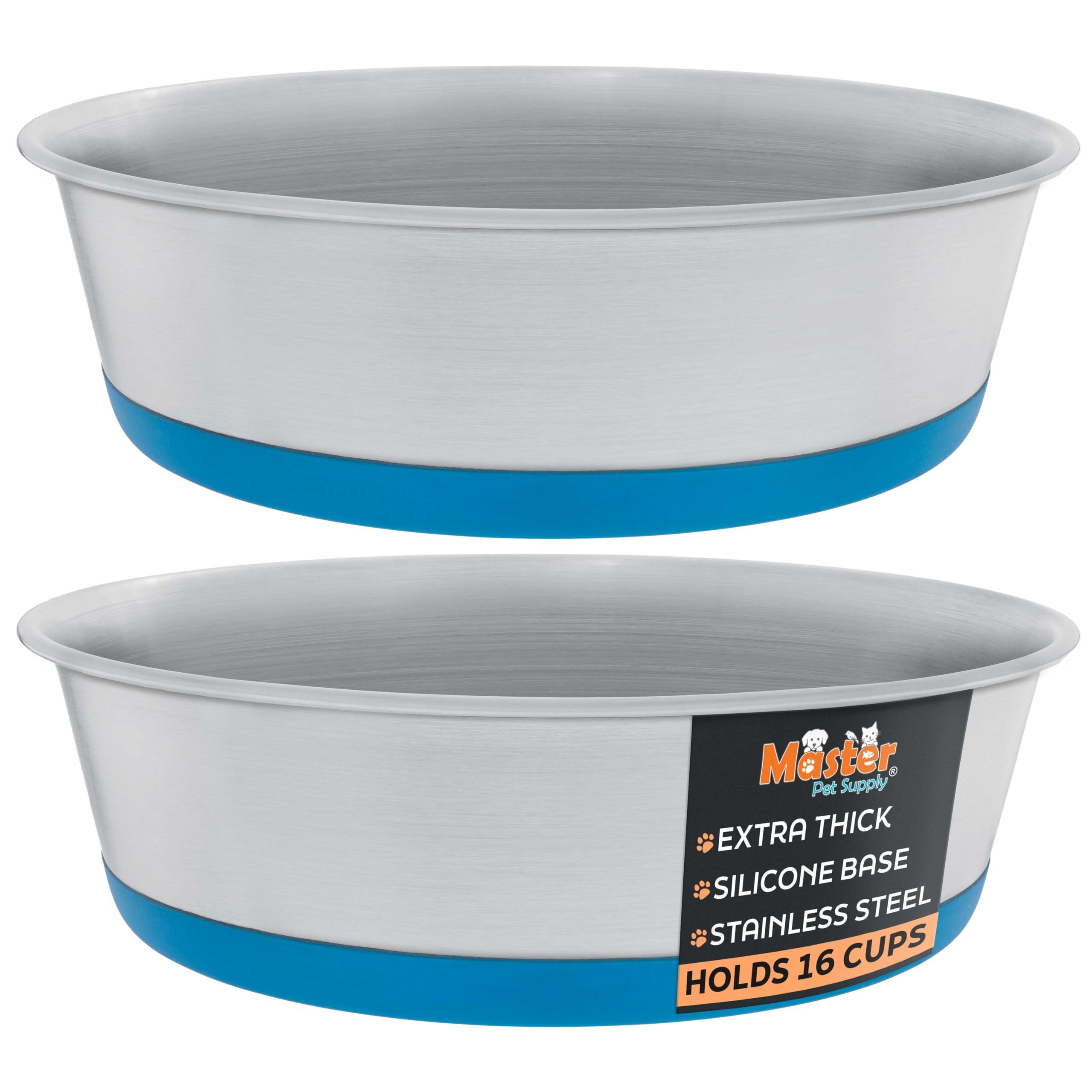 Master Pet Supply Stainless Steel Bowls, 16 Cup
