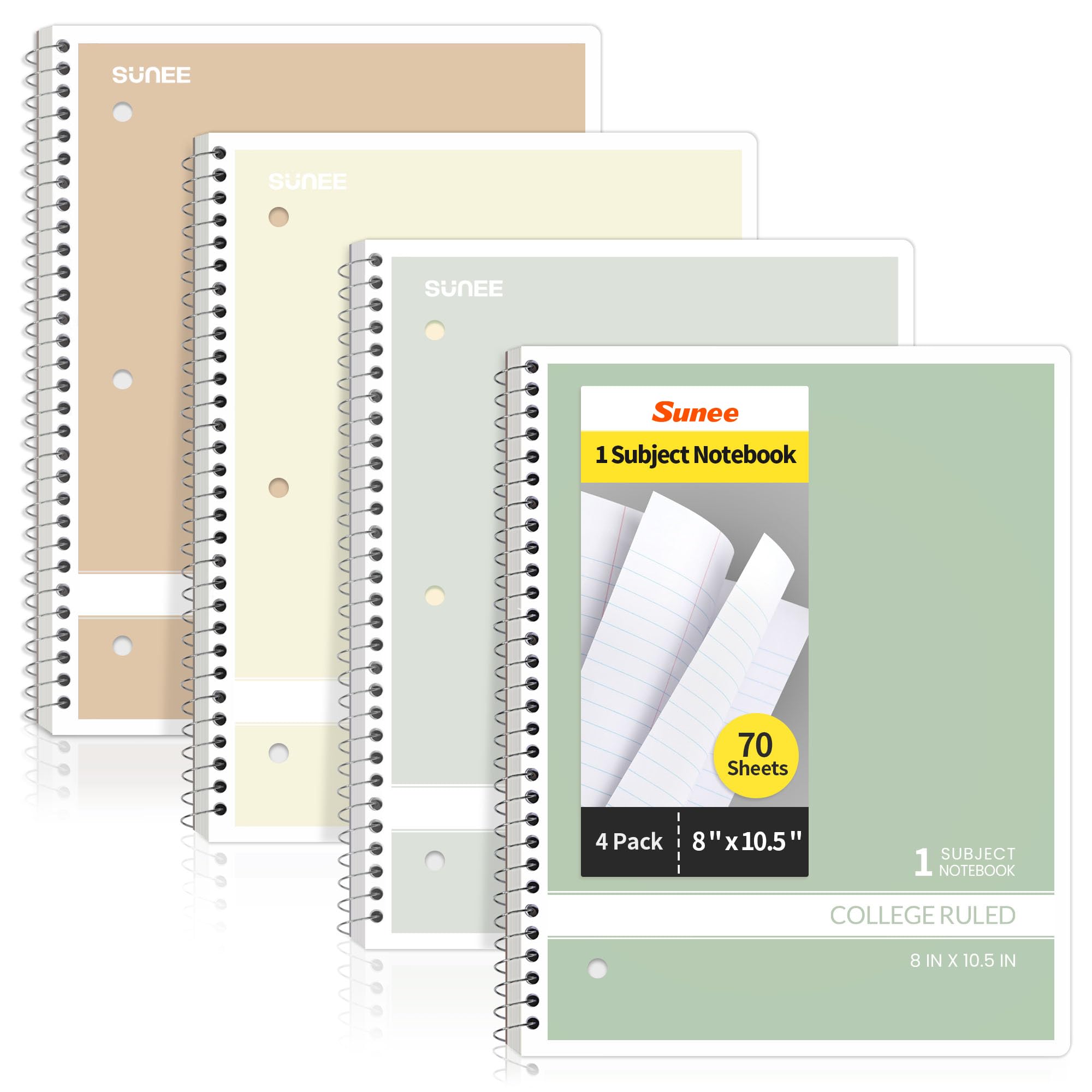 SUNEE College-Ruled Spiral Notebooks, 4-Pack