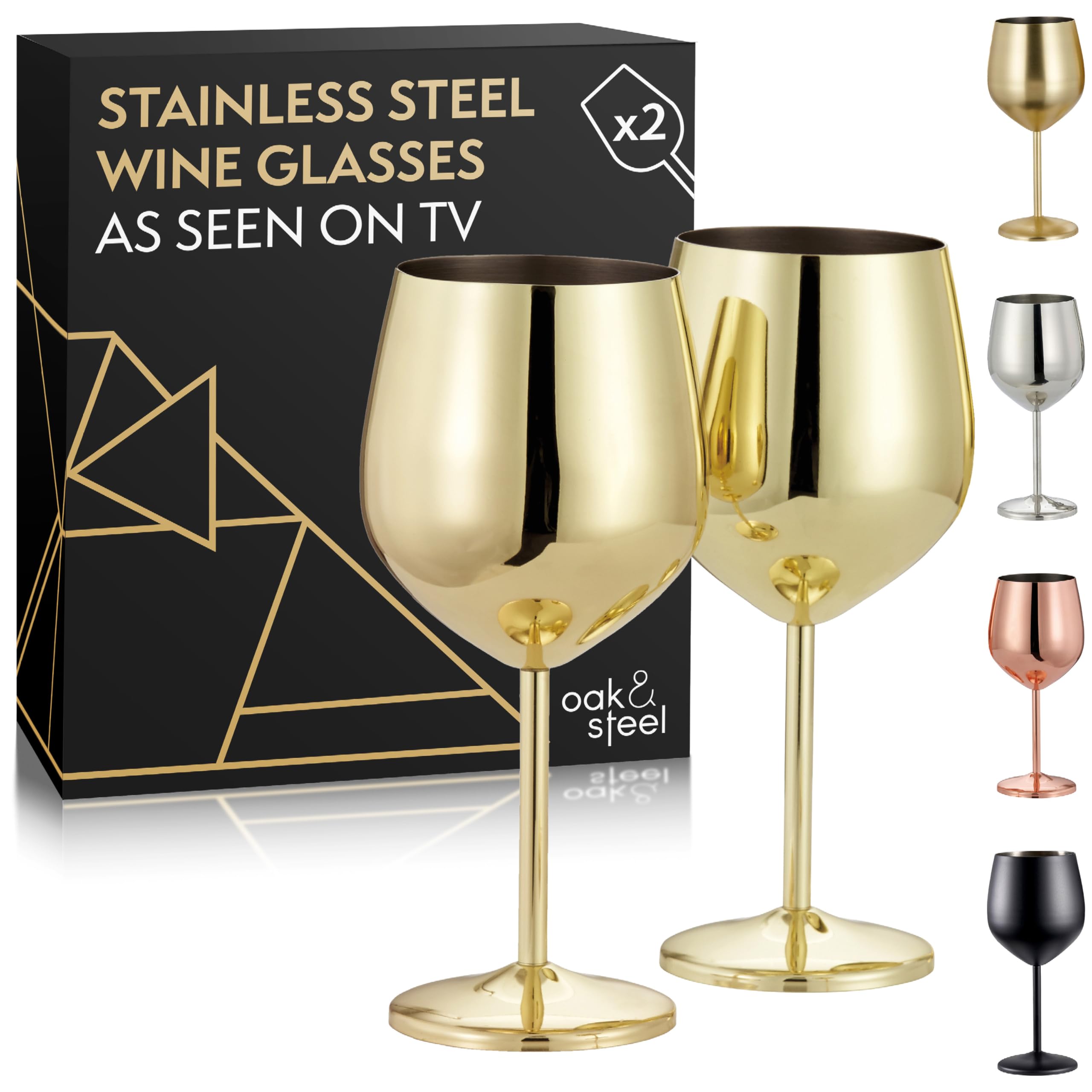Oak & Steel Gold Stainless Steel Wine Glasses, Set of 2