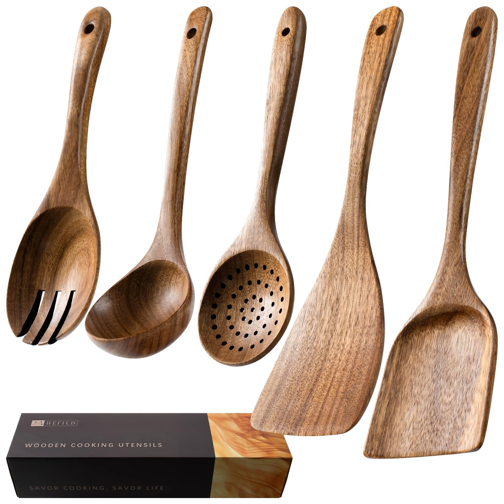 Hefild 5-Piece Acacia Wood Utensil Set
