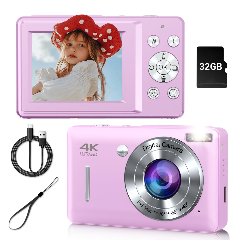 Digital Camera, 44MP Compact Camera, FHD 1080P Point and Shoot Digital Cameras with 16X Zoom, Face Detect, Smile Capture, Anti Shake, for Boys Girls Teens Gifts (Purple)
