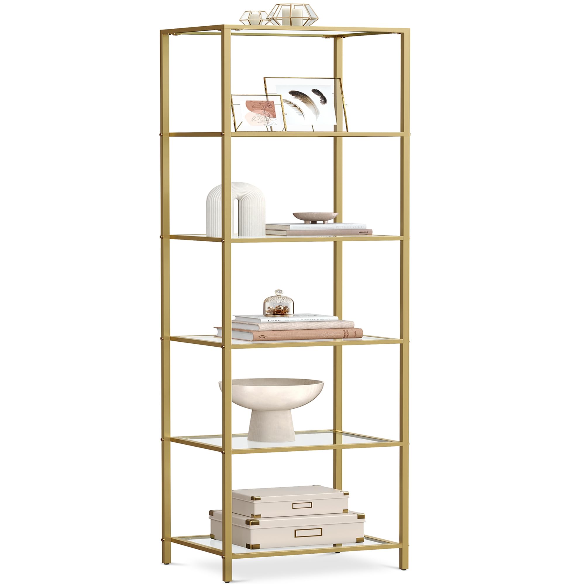 VASAGLE 6-Tier Slim Glass Bookshelf