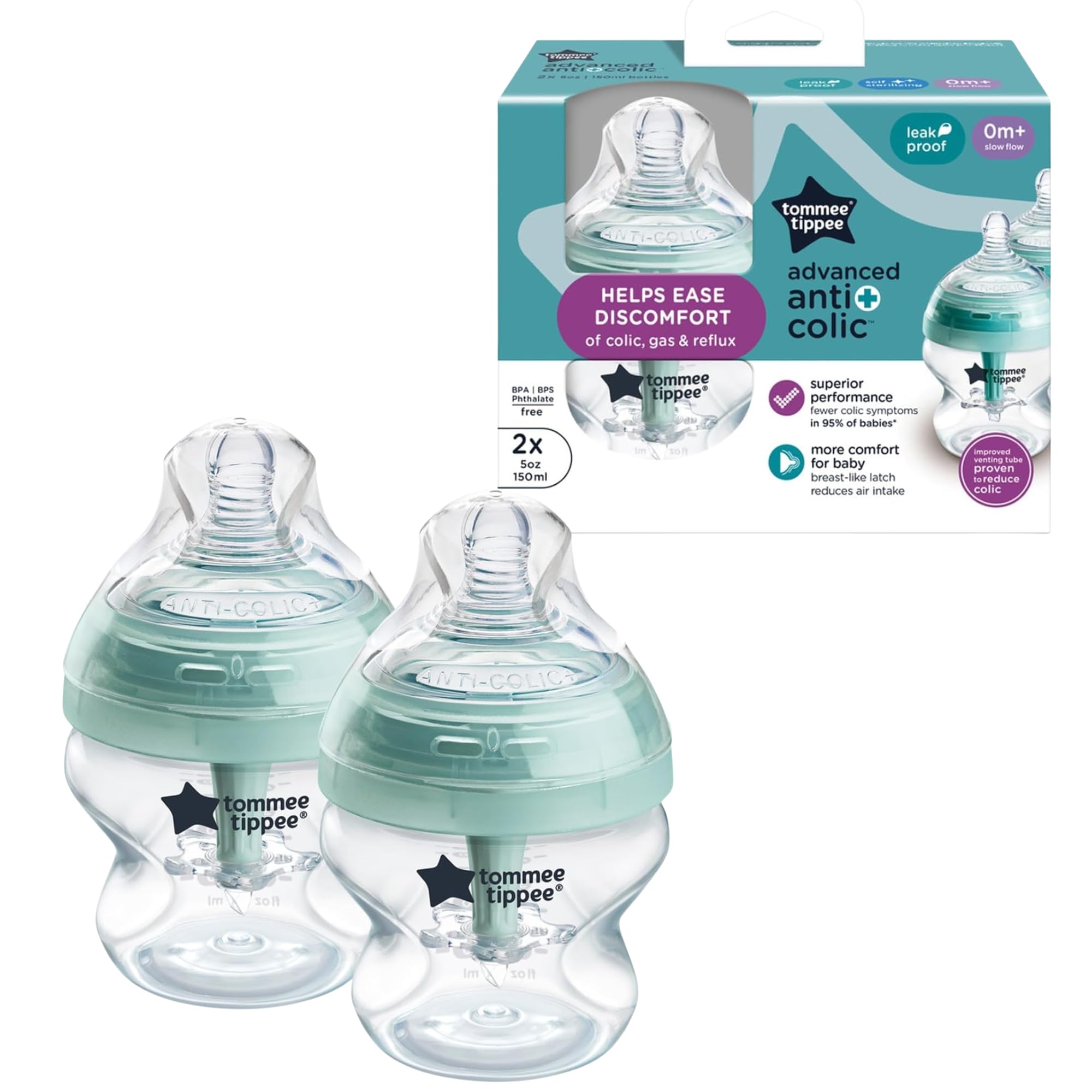 Tommee Tippee Advanced Anti-Colic 5 oz Bottles, Pack of 2