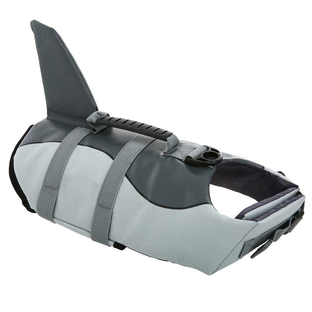 Queenmore Dog Life Jacket Ripstop Dog Safety Vest Adjustable Preserver with High Buoyancy and Durable Rescue Handle for Small,Medium,Large Dogs, Grey Shark X-Large