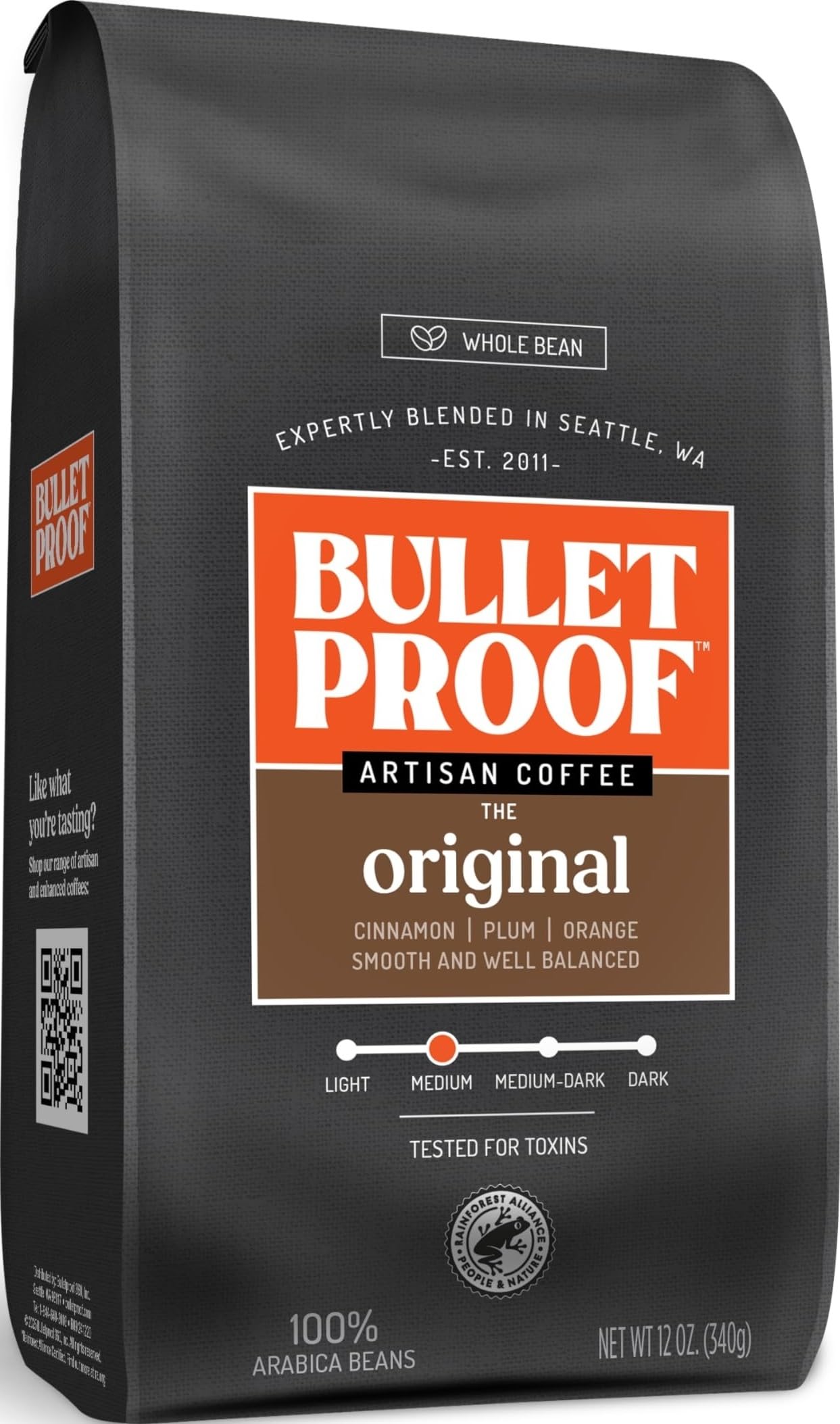 Bulletproof Original Medium Roast Whole Bean Coffee, 12 Ounces, Clean Coffee Tested for Toxins