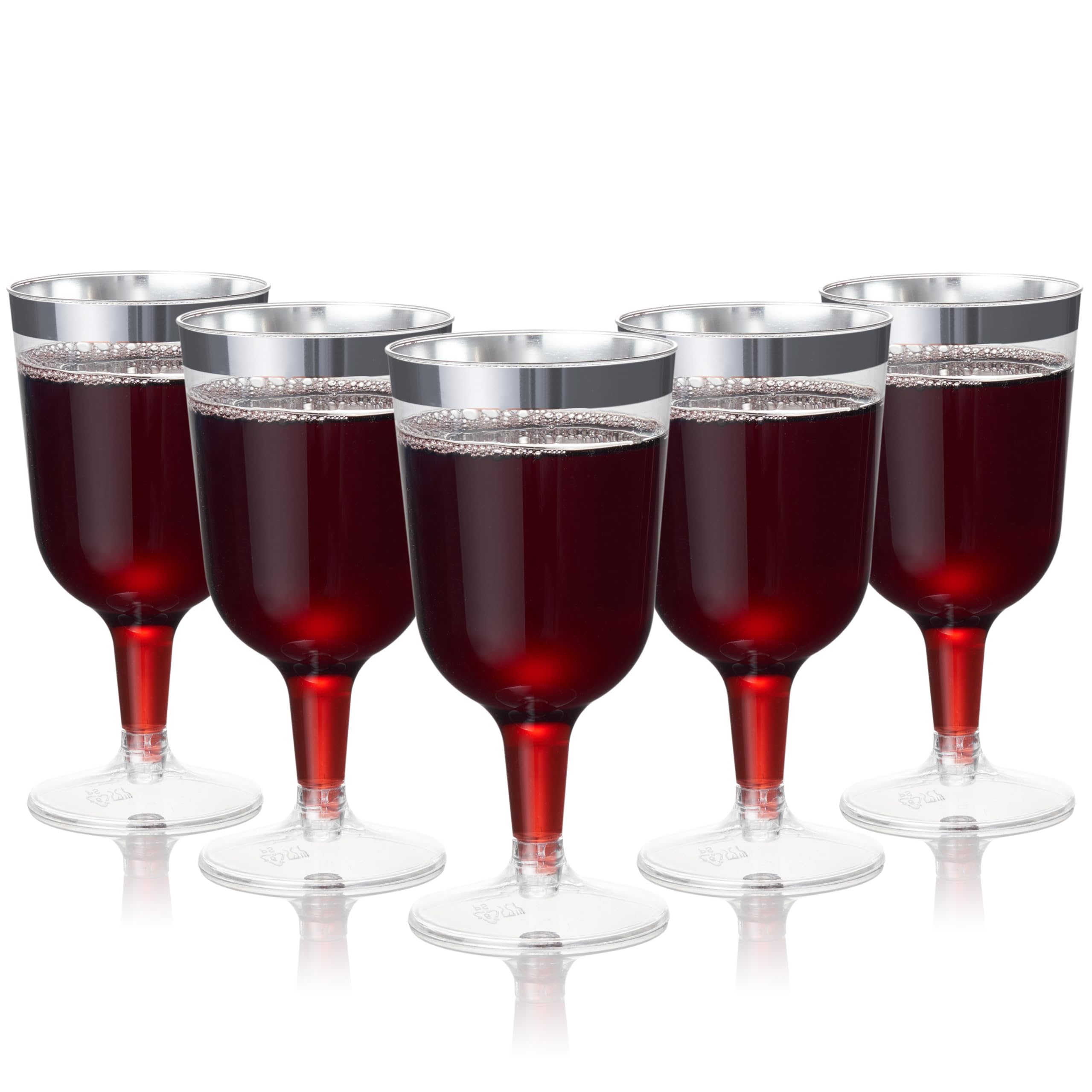 MATANA 24 Elegant Clear Hard Plastic Wine Glasses Silver Rim