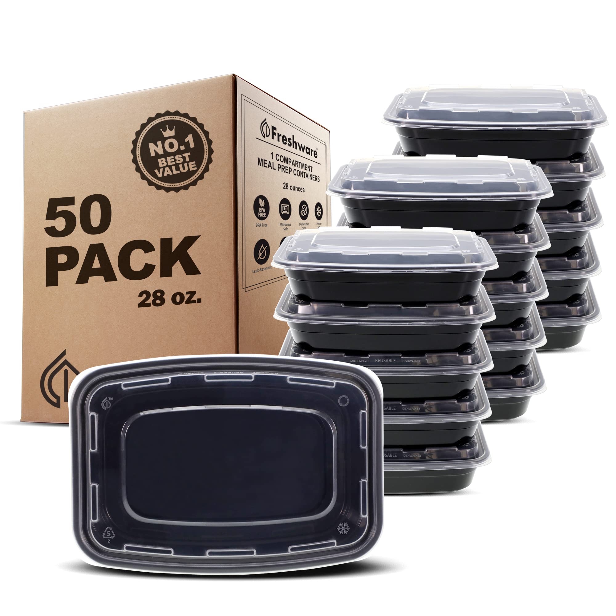 Freshware 50-Pack 28-Oz Meal Prep Containers