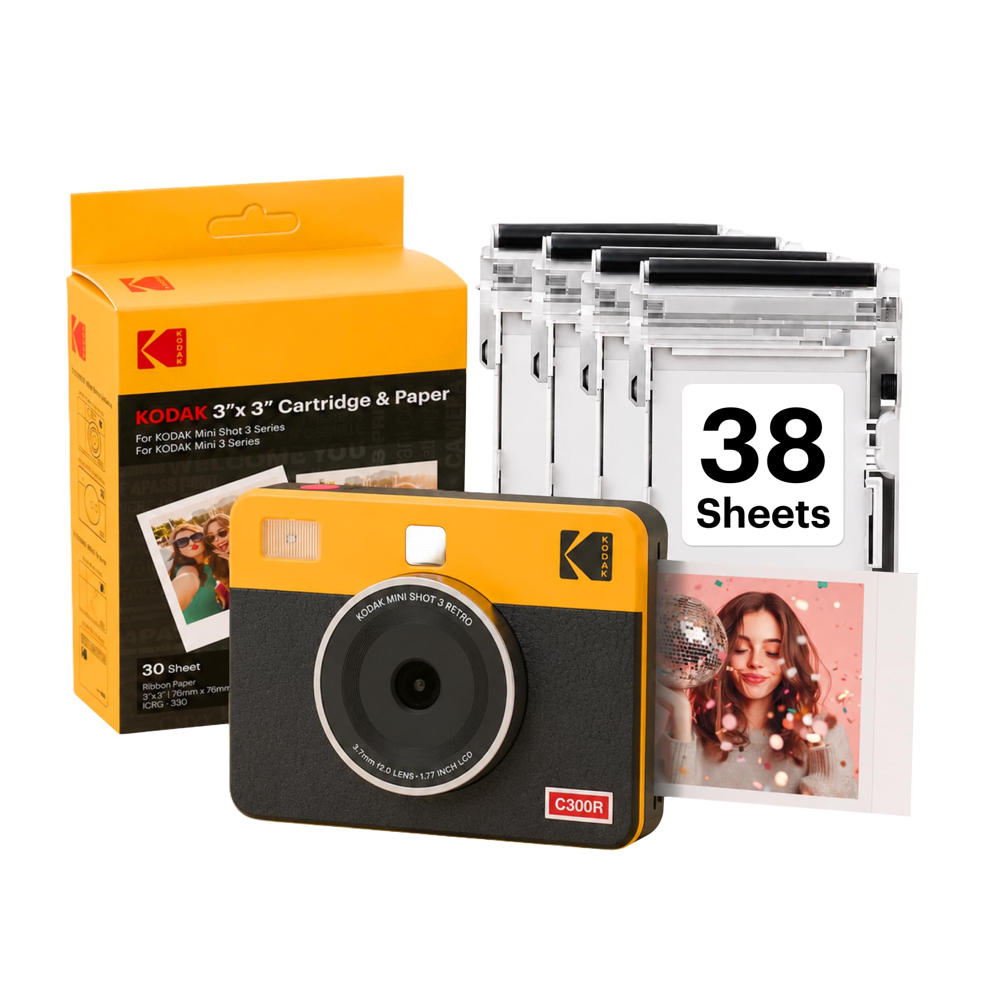 KODAK Mini Shot 3 Retro Instant Camera and Printer, 38 Sheets