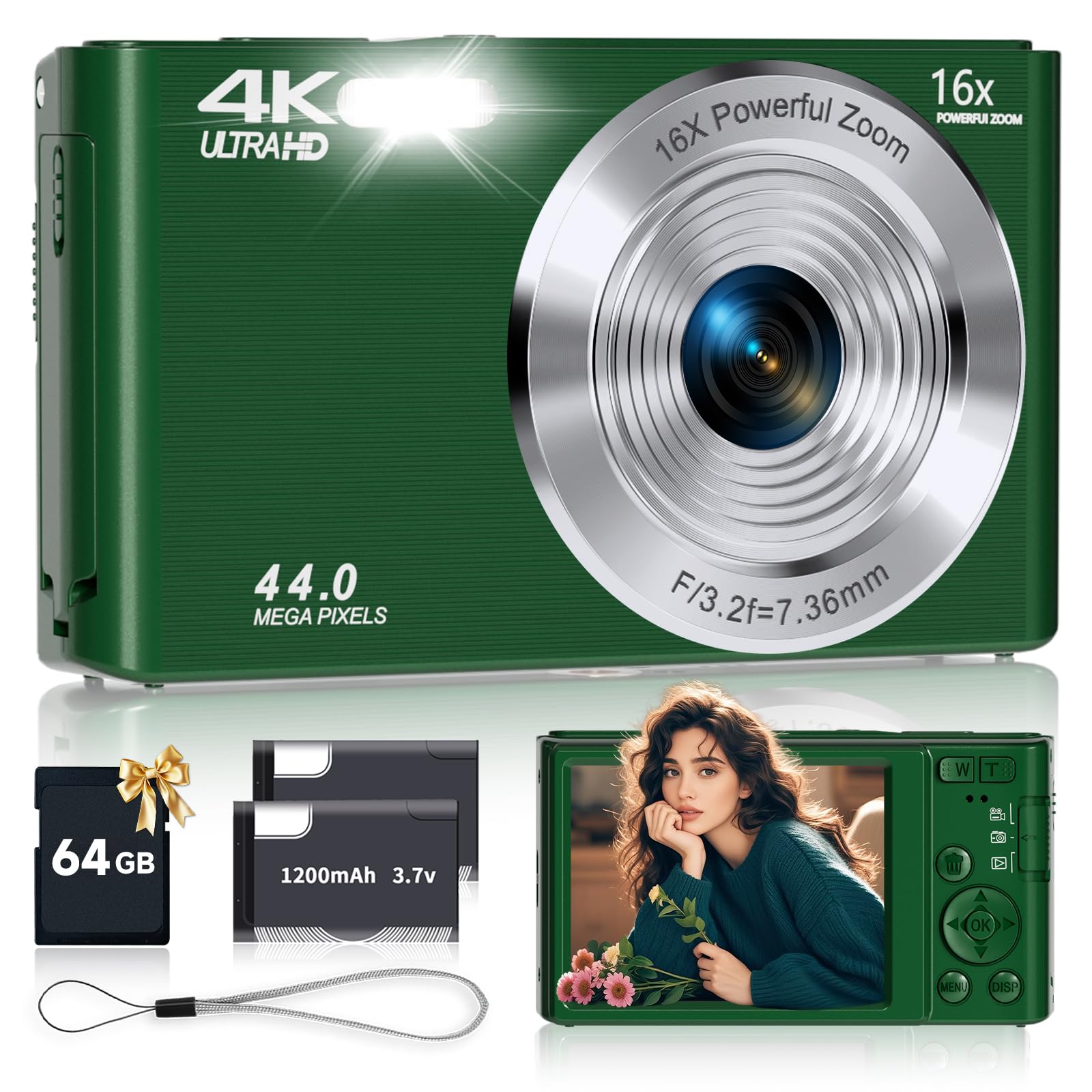 44MP 4K Autofocus Digital Camera, Green