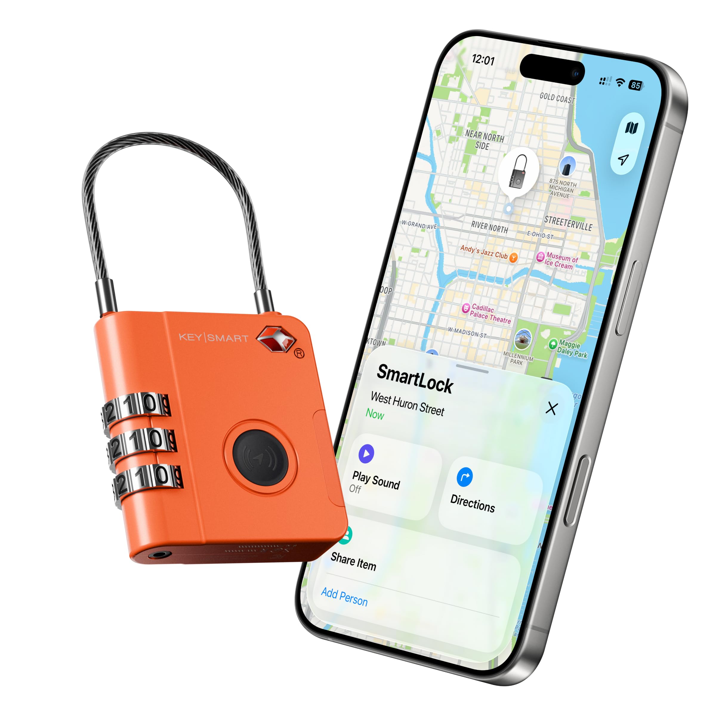 KeySmart SmartLock Tracking Luggage Lock, 1-Pack