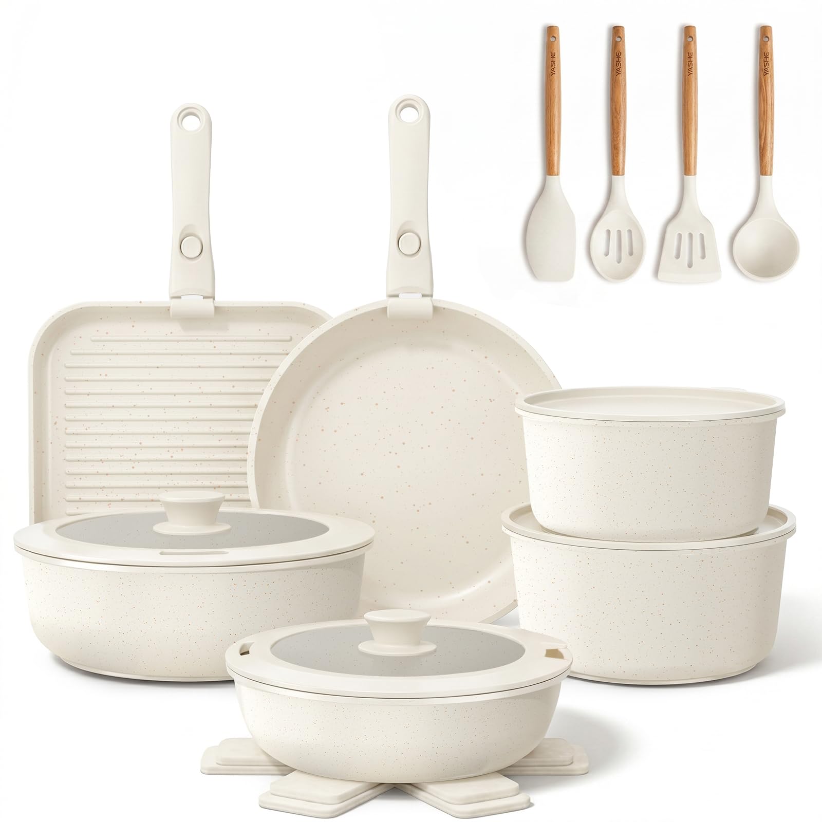 YASHE 21Pcs Nonstick Pots and Pans Set