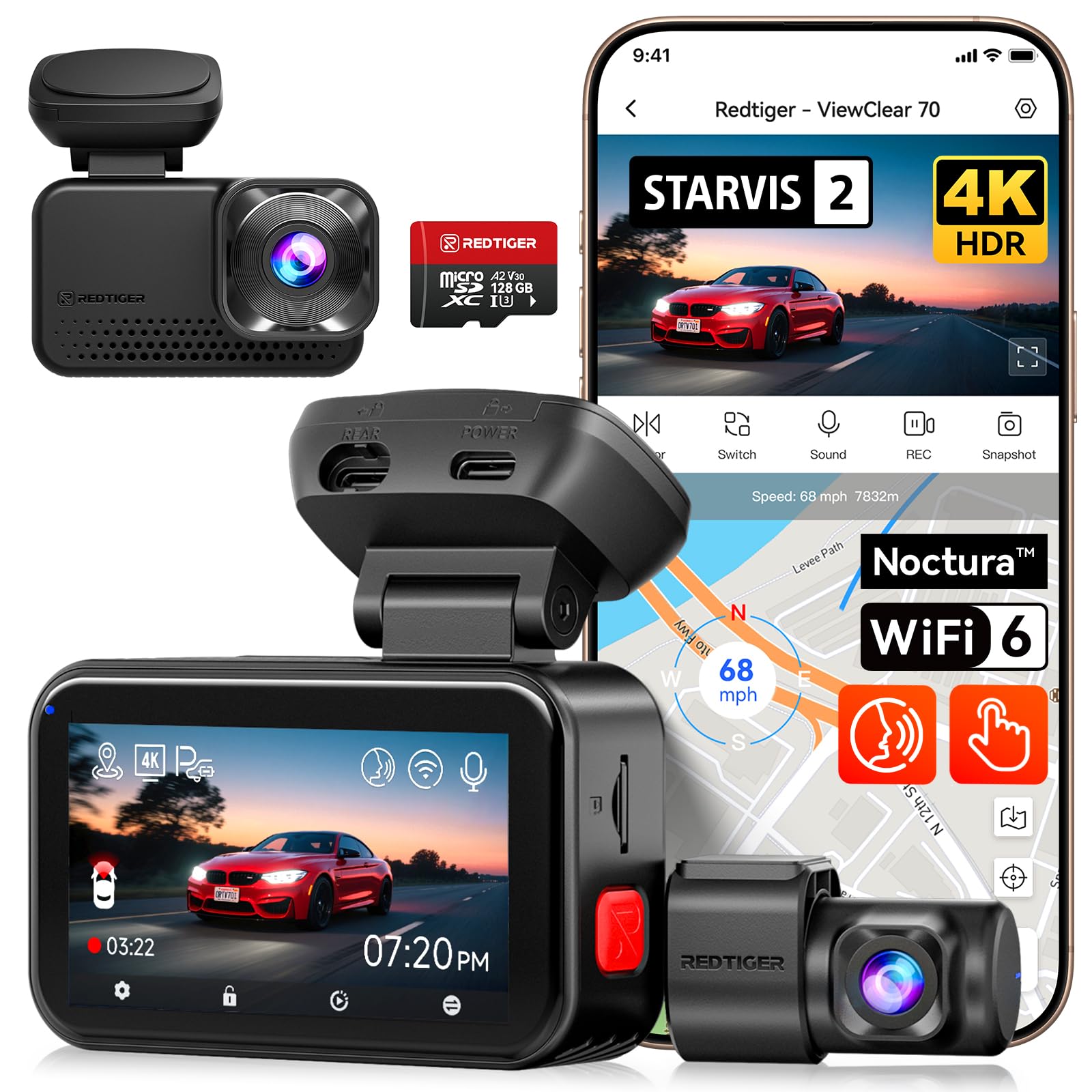 REDTIGER VC70 4K+2.5K Dash Cam
